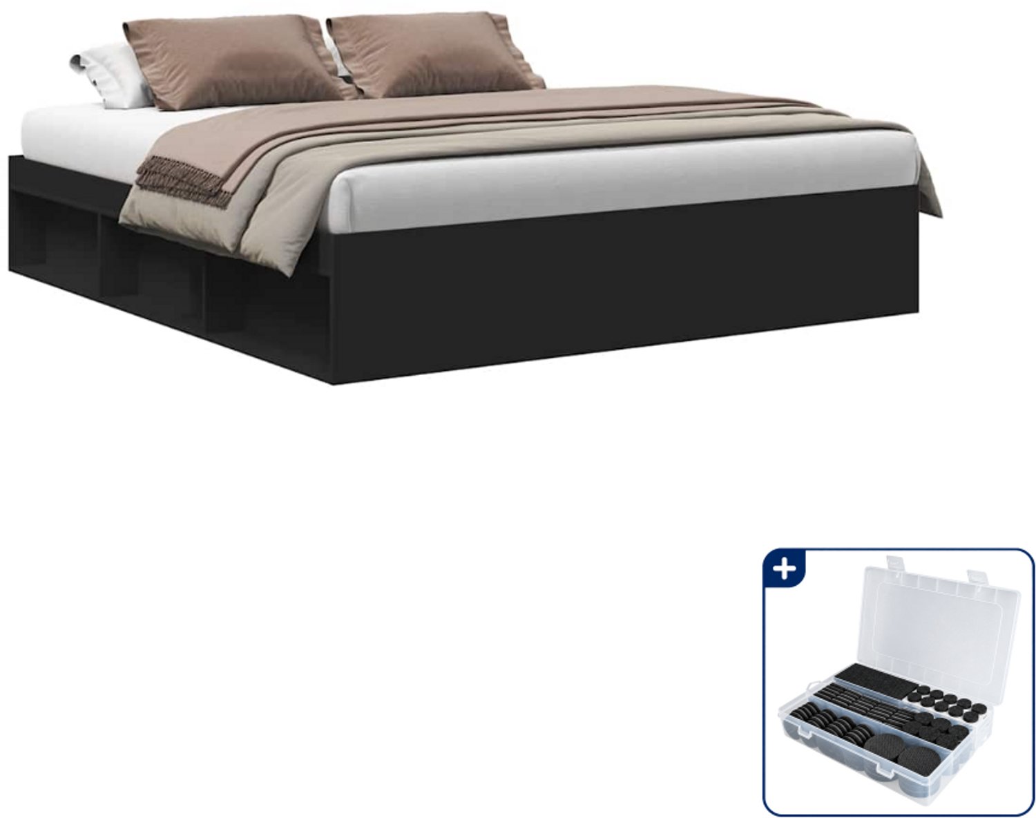 vidaXL bedframe - 200 x 200 cm - zwart - Inclusief antikrasvilt 177-delig Bruin