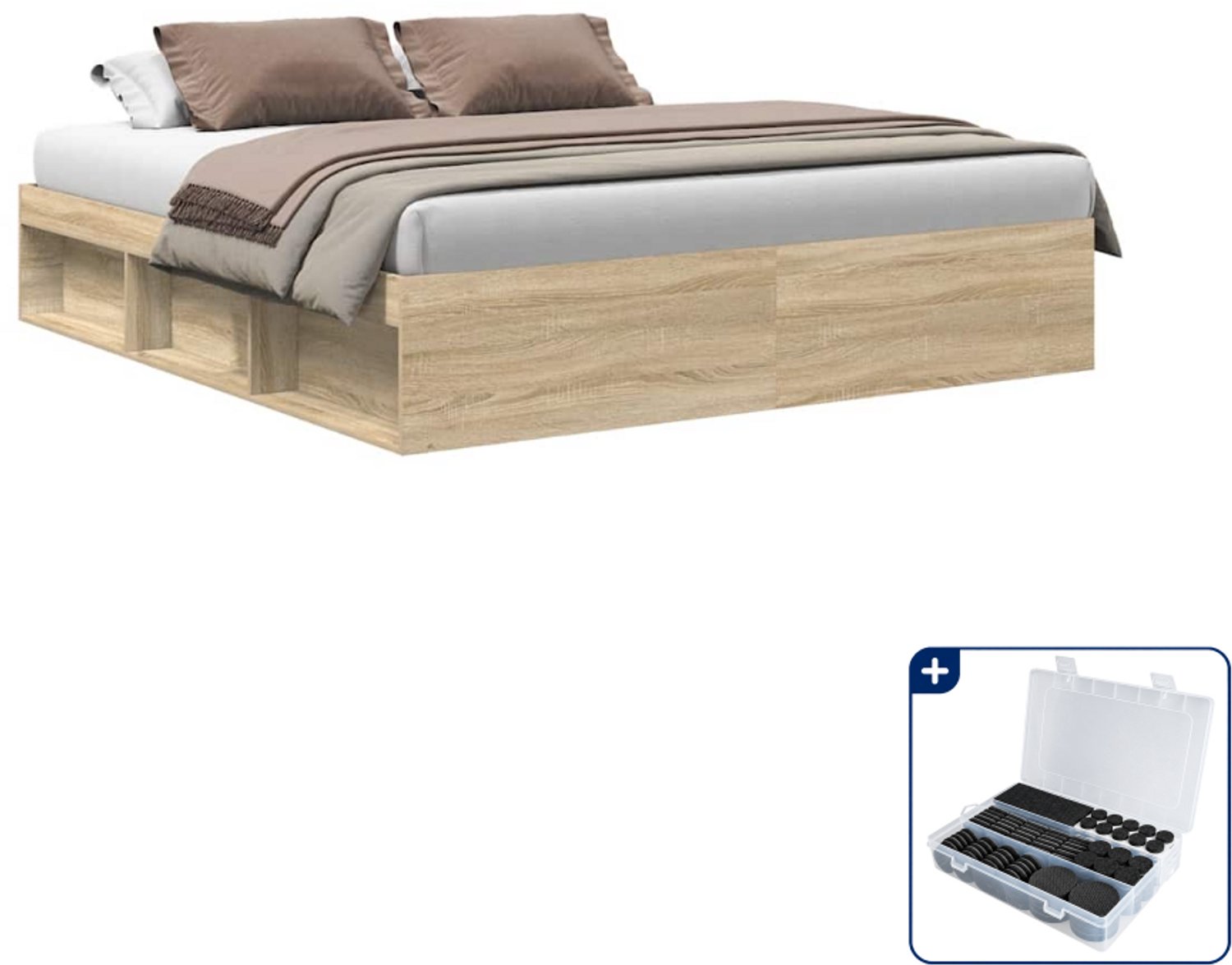 vidaXL bedframe - Kingsize - 180 x 200 cm - sonoma eiken - Inclusief antikrasvilt 177-delig Bruin