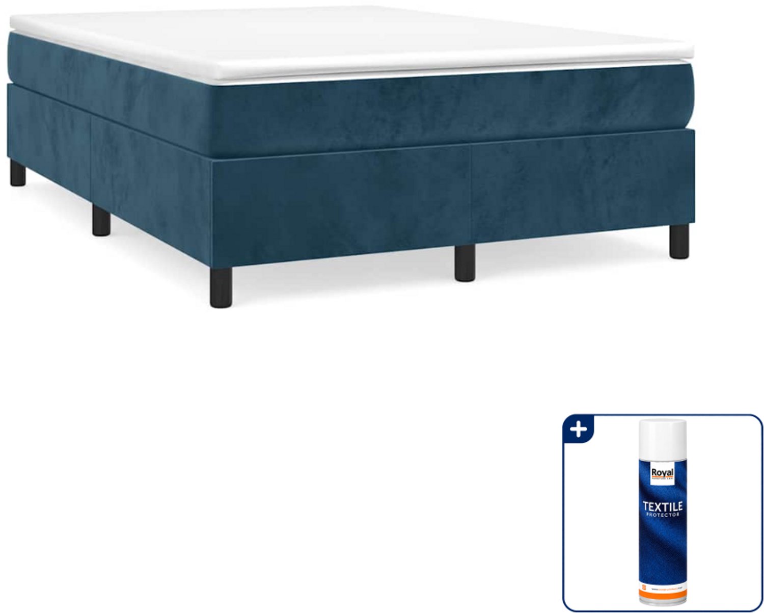 vidaXL Boxspring - Small double - 140 x 200 cm - donkerblauw - Inclusief textielbeschermer 500 ml Bruin
