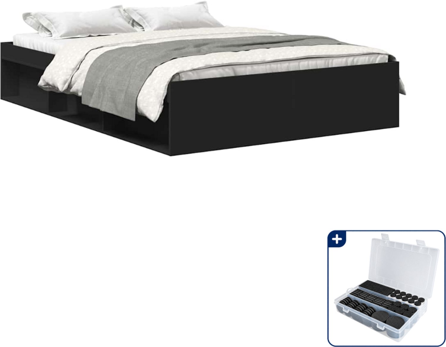 vidaXL bedframe - 120 x 200 cm - bewerkt hout - zwart - Inclusief antikrasvilt 177-delig Grijs