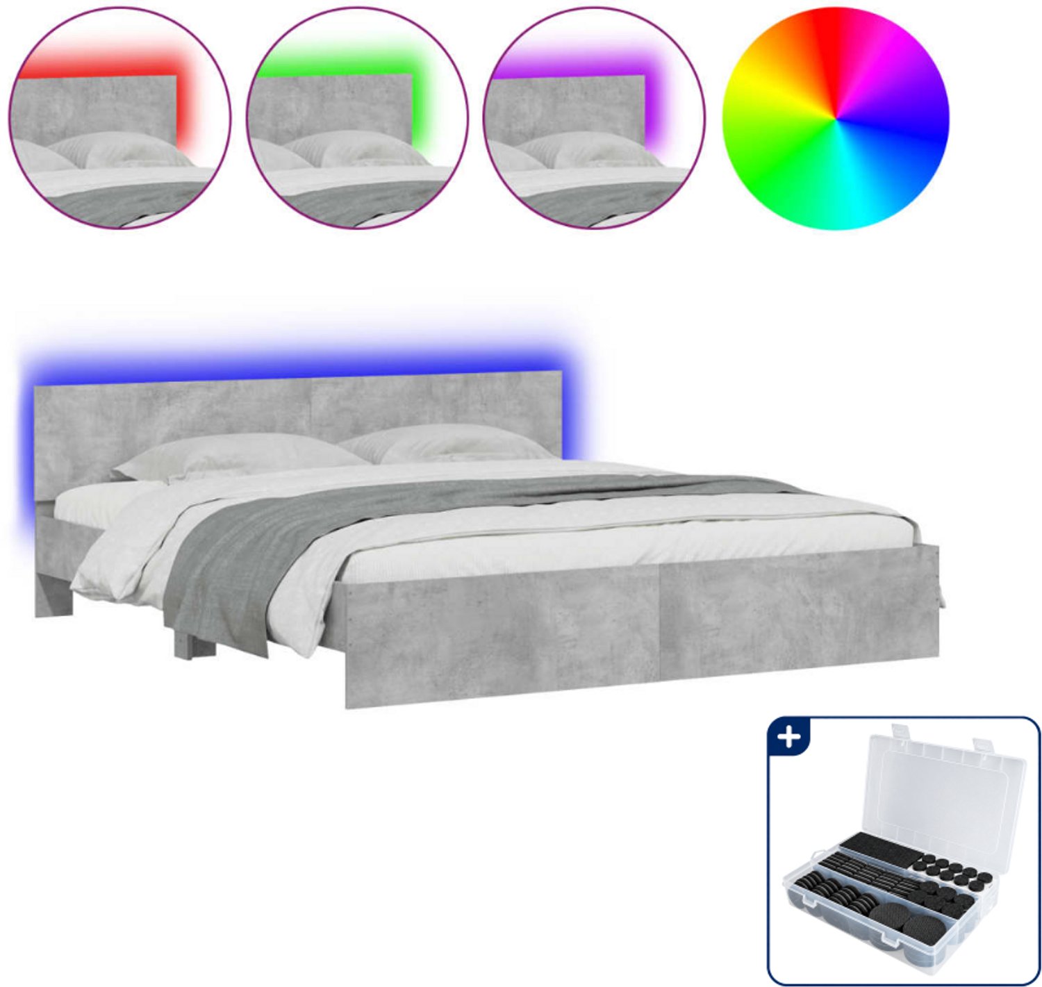 vidaXL Bedframe - Super kingsize 200 x 200 cm - betongrijs - Inclusief antikrasvilt 177-delig Bruin