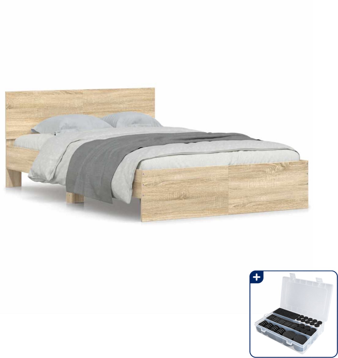vidaXL bedframe - 120 x 200 cm - bewerkt hout - sonoma eiken - Inclusief antikrasvilt 177-delig Grijs