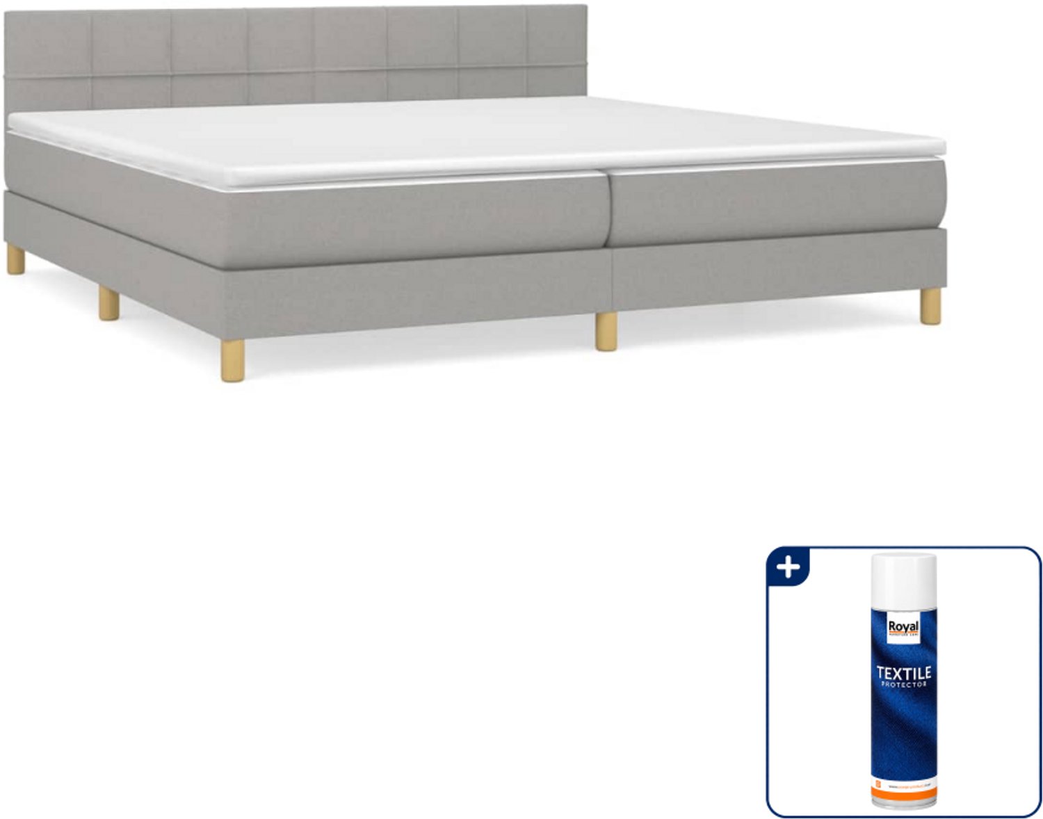 vidaXL boxspring met matras - super kingsize - 200 x 200 cm - lichtgrijs - Inclusief textielbeschermer 500 ml