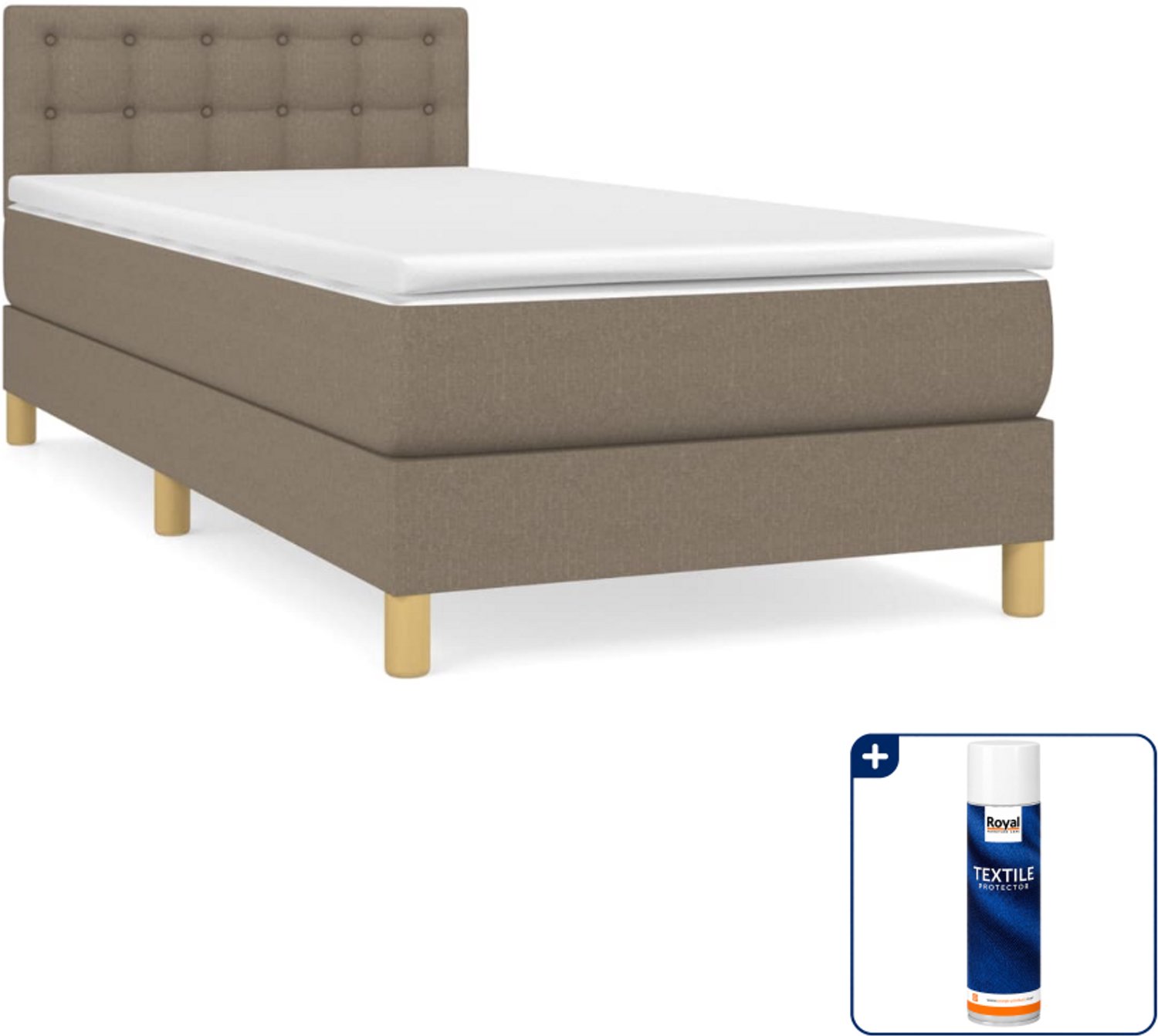 vidaXL Boxspring - 100 x 200 cm - stof - taupe - Inclusief textielbeschermer 500 ml