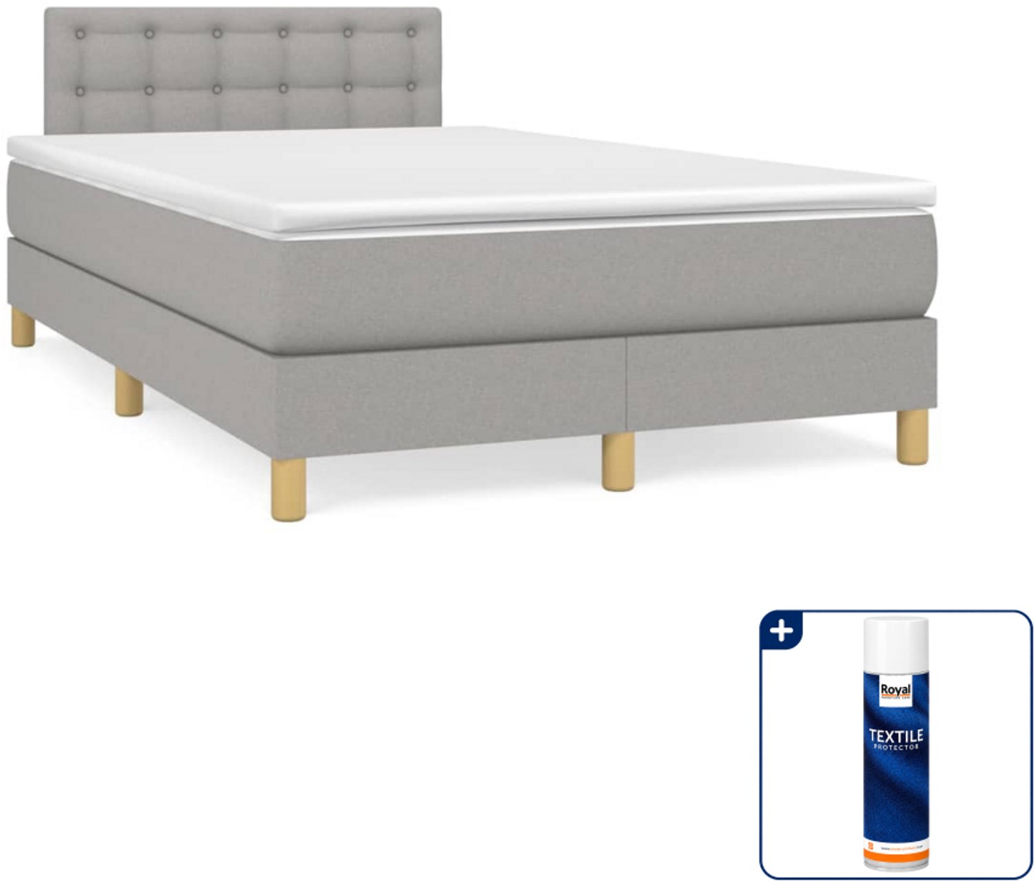 vidaXL boxspring met matras 120 x 200 cm - stof - lichtgrijs - Inclusief textielbeschermer 500 ml