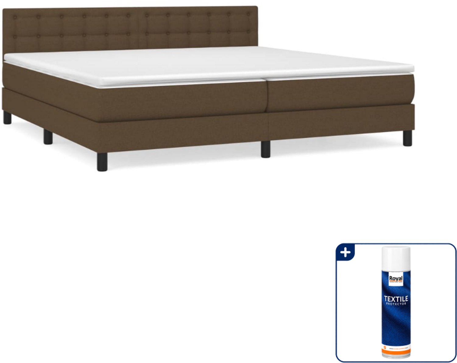 vidaXL boxspring met matras 200 x 200 cm - donkerbruin - Inclusief textielbeschermer 500 ml