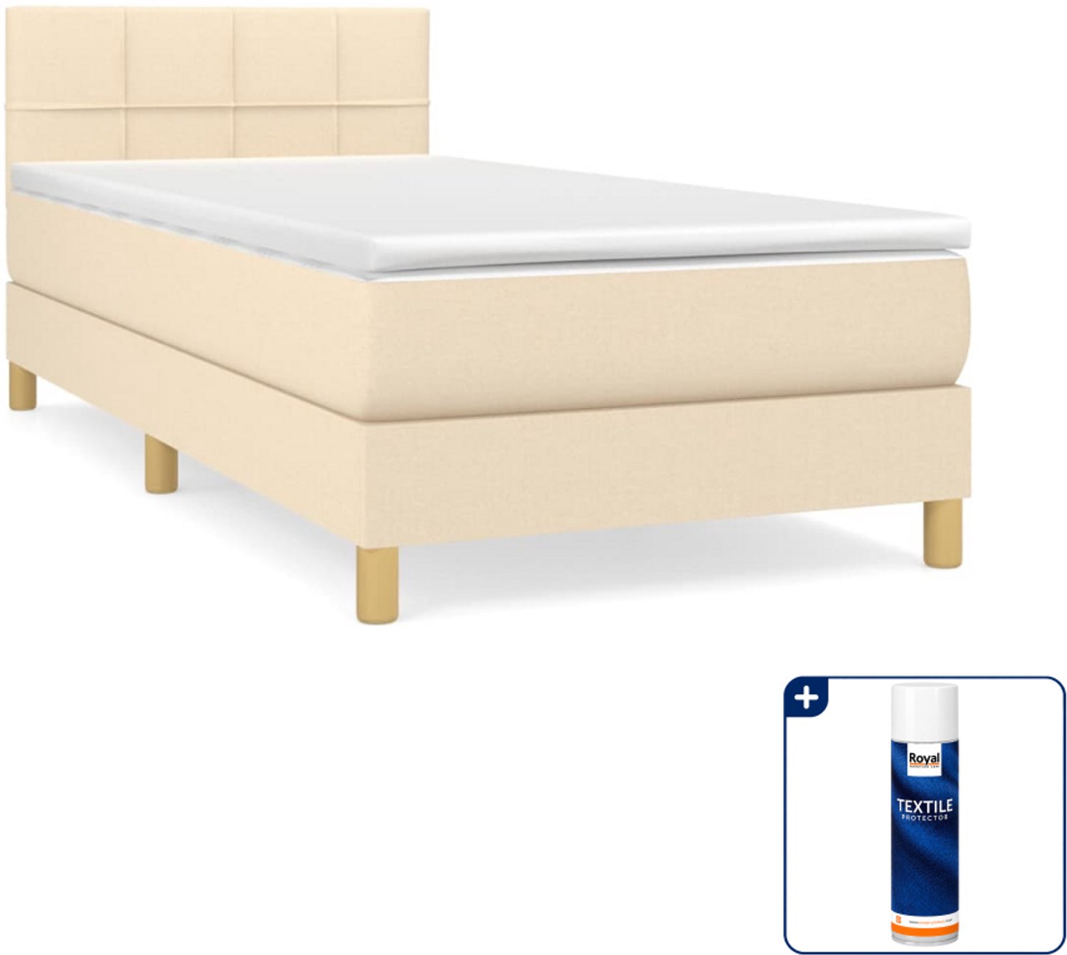 vidaXL boxspring met matras 100 x 200 cm - stof - crème - Inclusief textielbeschermer 500 ml