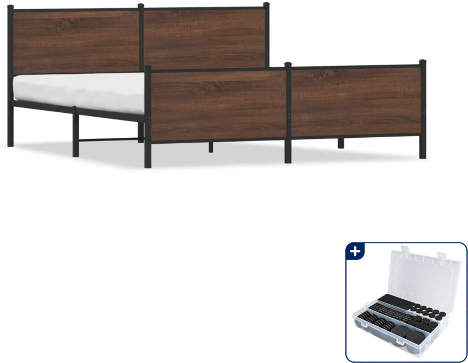 vidaXL bedframe - Kingsize - 180 x 200 cm - staal - bruineiken - Inclusief antikrasvilt 177-delig