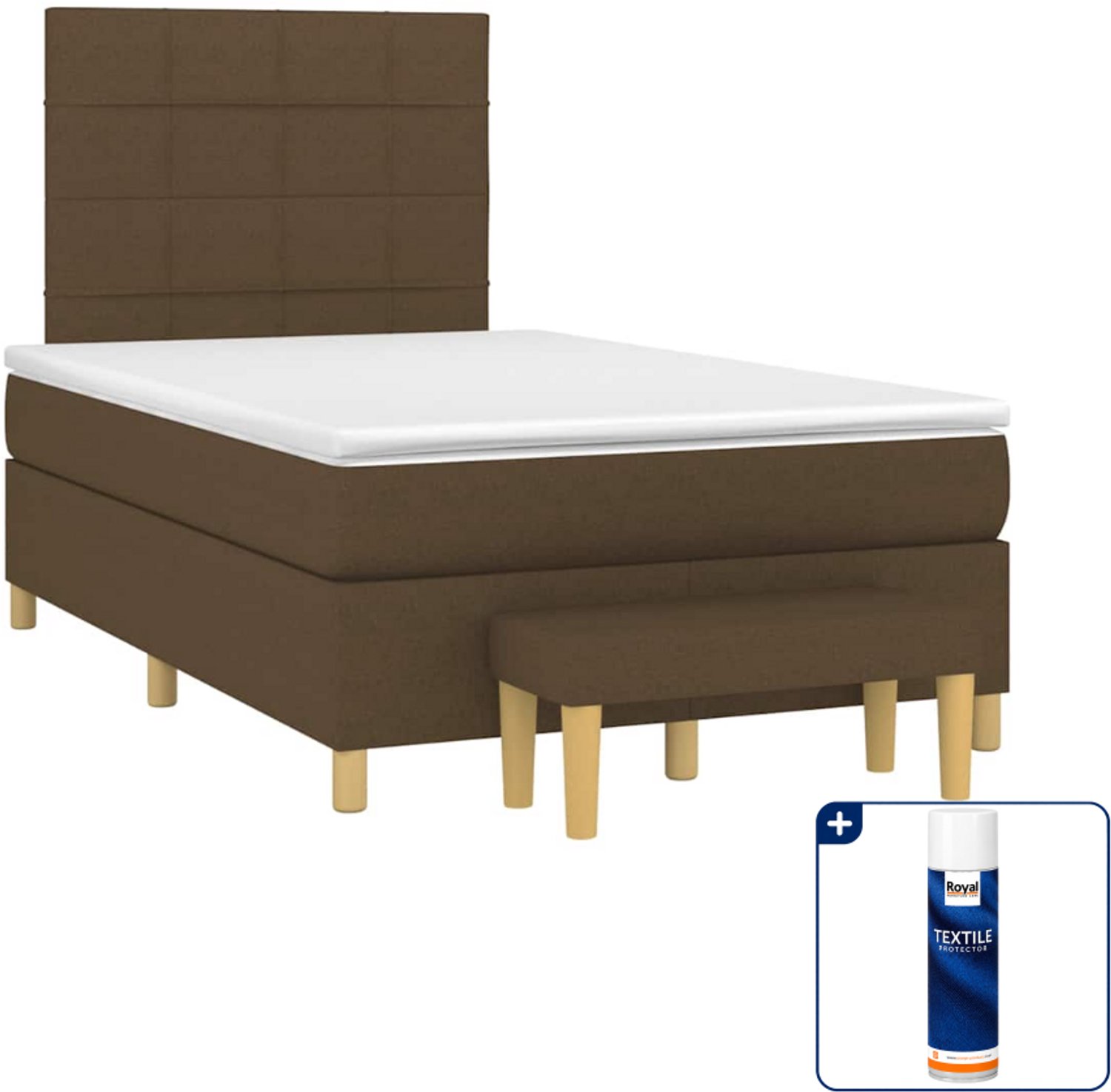 vidaXL boxspring met matras en bankje - 120 x 190 cm - donkerbruin - Inclusief textielbeschermer 500 ml