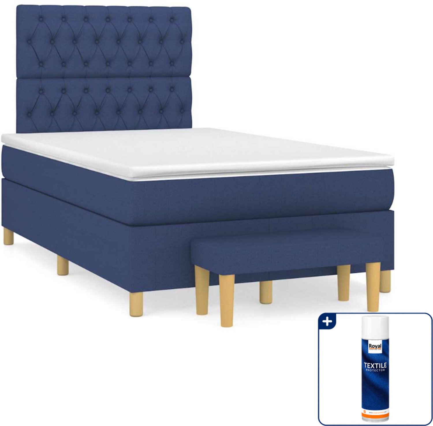 vidaXL boxspring met matras en bankje - 120 x 190 cm - blauw - Inclusief textielbeschermer 500 ml