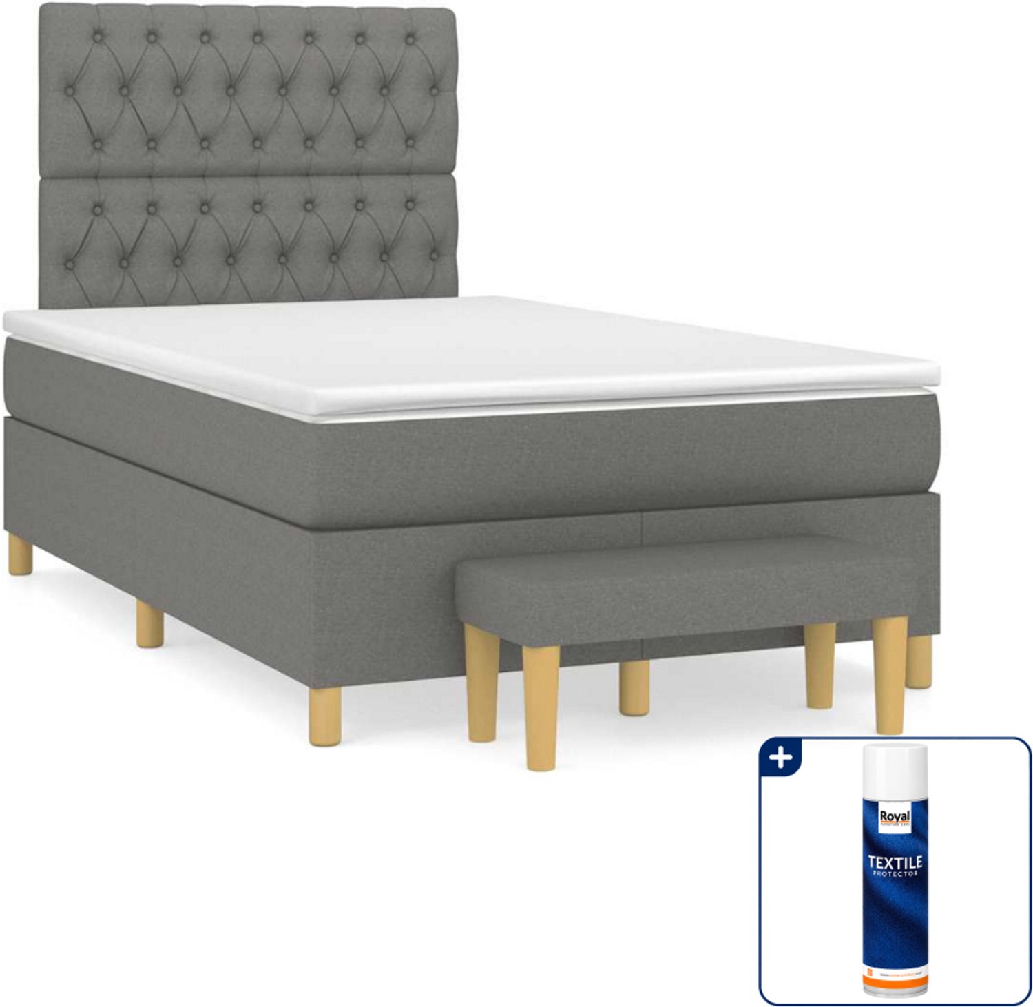 vidaXL boxspring met matras en bank - 120 x 190 cm - donkergrijs - Inclusief textielbeschermer 500 ml