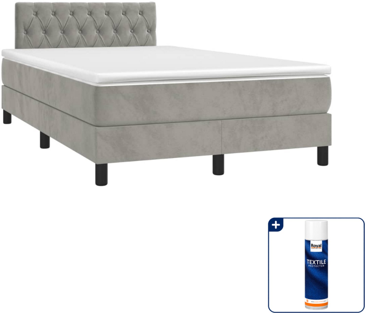 vidaXL boxspring met matras 120 x 190 cm - fluweel - lichtgrijs - Inclusief textielbeschermer 500 ml