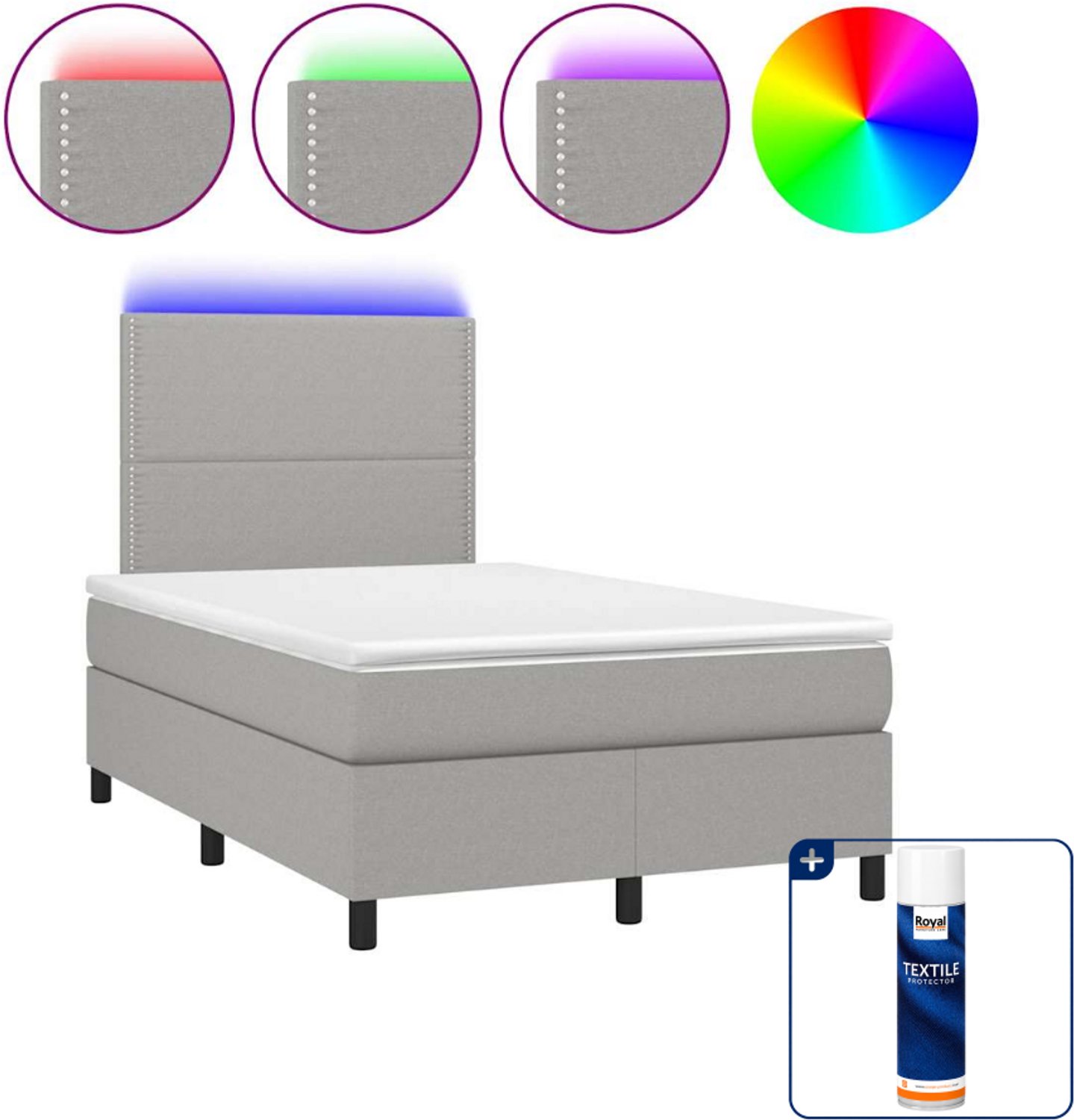 vidaXL Boxspring met matras en LED - 120 x 190 cm - lichtgrijs - Inclusief textielbeschermer 500 ml