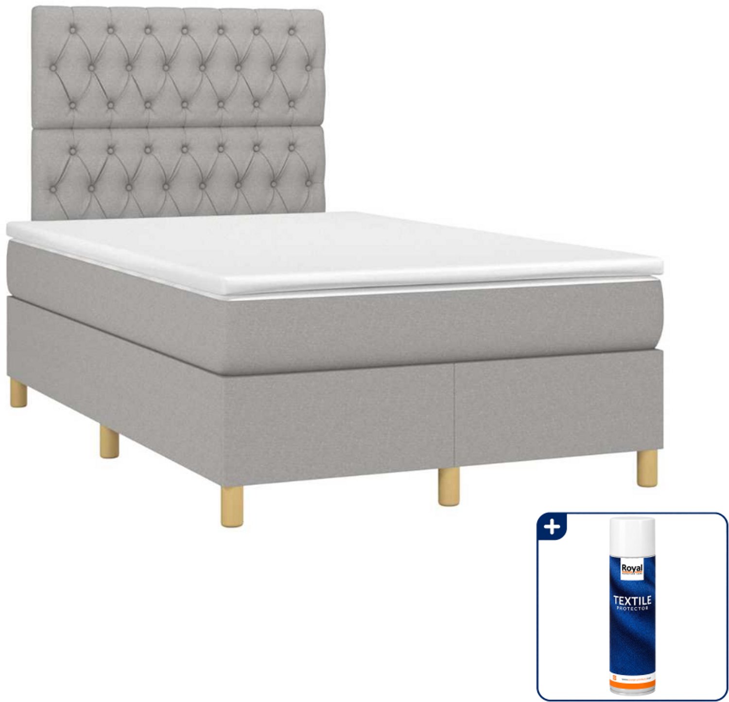 vidaXL boxspring met matras 120 x 190 cm - stof - lichtgrijs - Inclusief textielbeschermer 500 ml