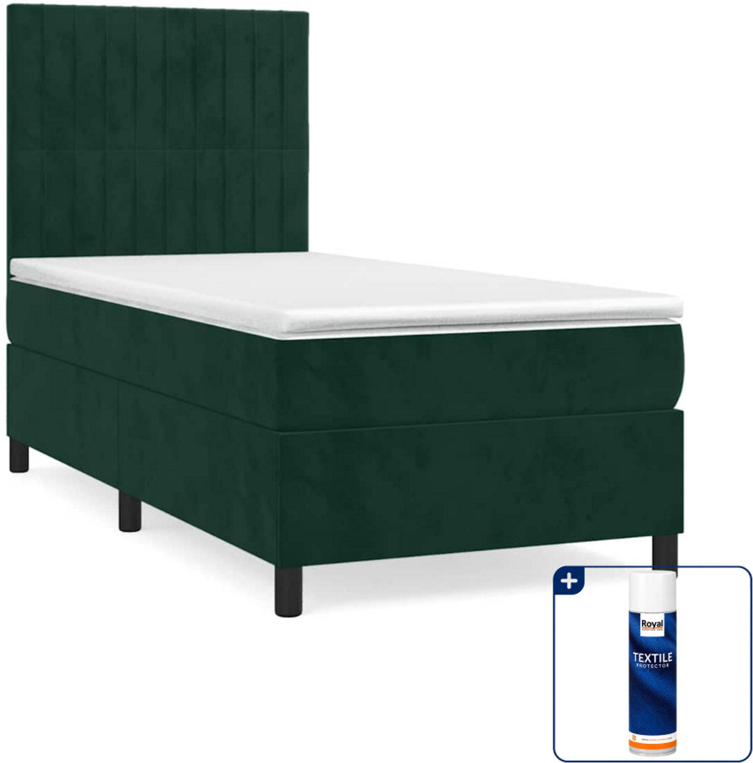 vidaXL boxspring met matras - 90 x 200 cm - fluweel - donkergroen - Inclusief textielbeschermer 500 ml