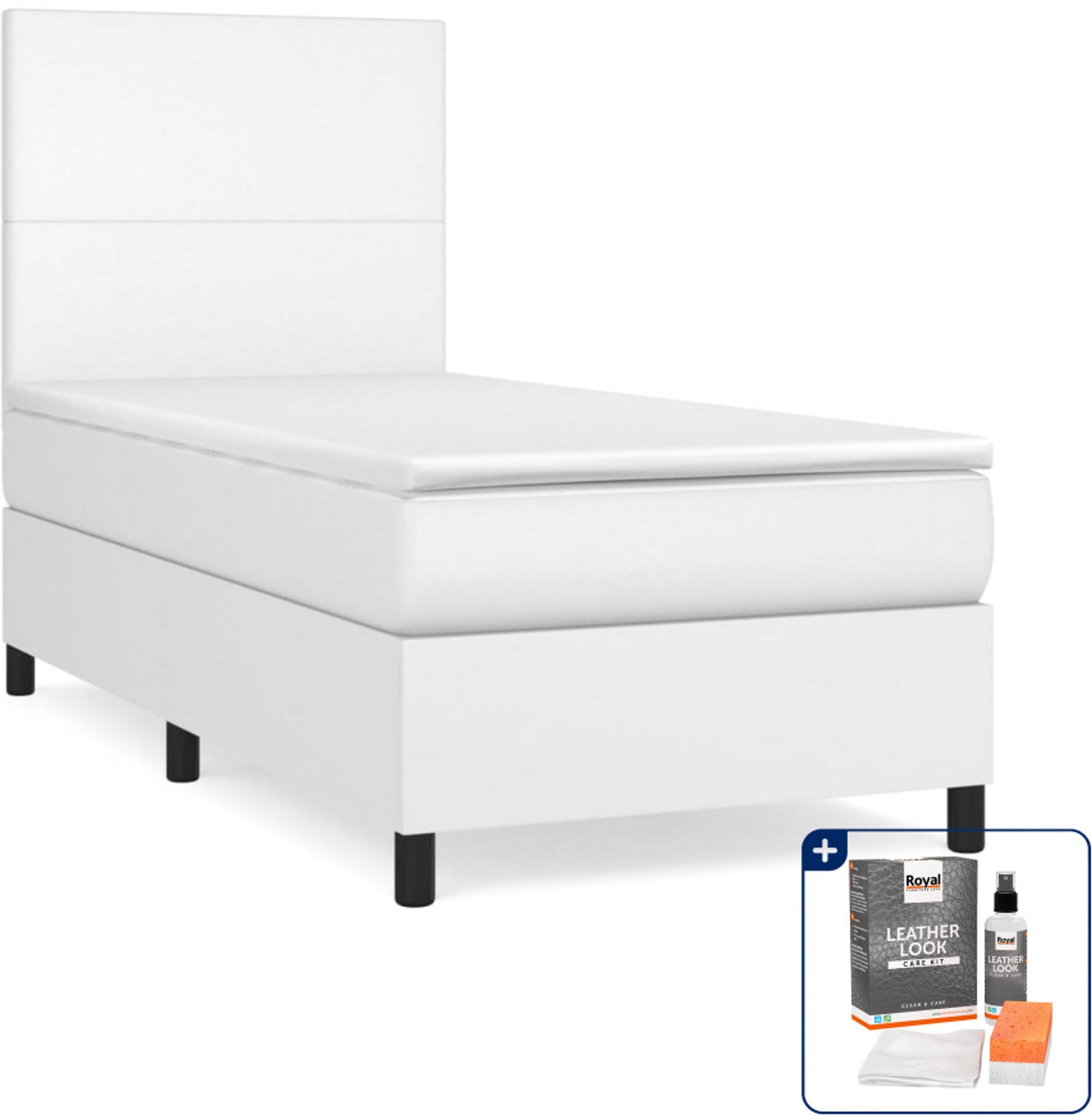 vidaXL boxspring met matras 90 x 200 cm - kunstleer - wit - Inclusief onderhoudsset voor kunstleer 150 ml