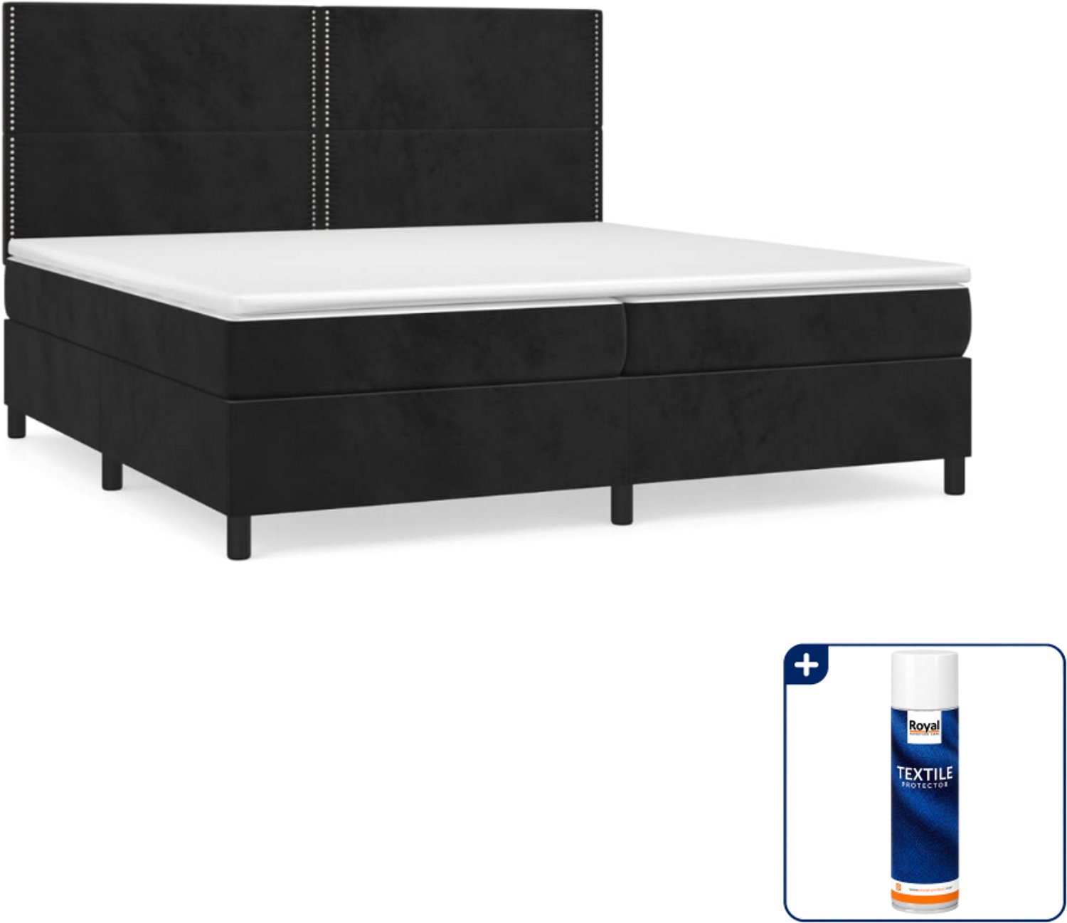 vidaXL boxspring met matras - Super kingsize - 200 x 200 cm - zwart - Inclusief textielbeschermer 500 ml