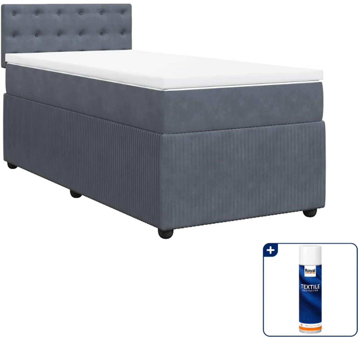 vidaXL boxspring met matras 90 x 190 cm - fluweel - donkergrijs - Inclusief textielbeschermer 500 ml