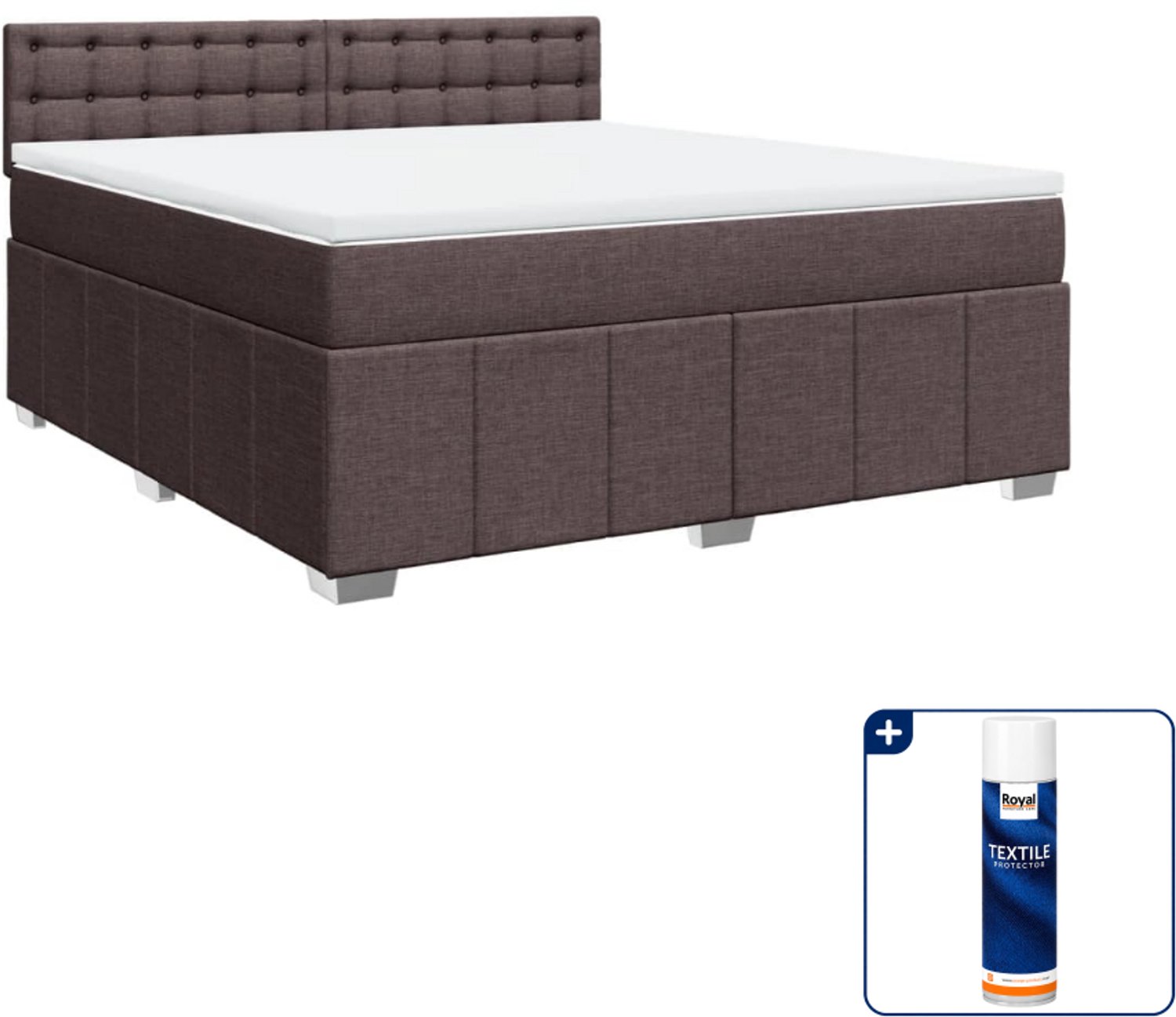 vidaXL Boxspring - Kingsize - 180 x 200 cm - donkerbruin - Inclusief textielbeschermer 500 ml