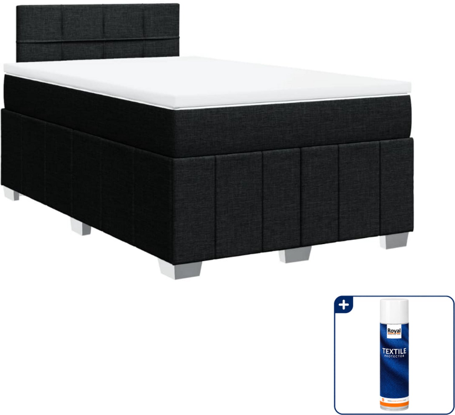 vidaXL boxspring met matras - 120 x 190 cm - stof - zwart - Inclusief textielbeschermer 500 ml