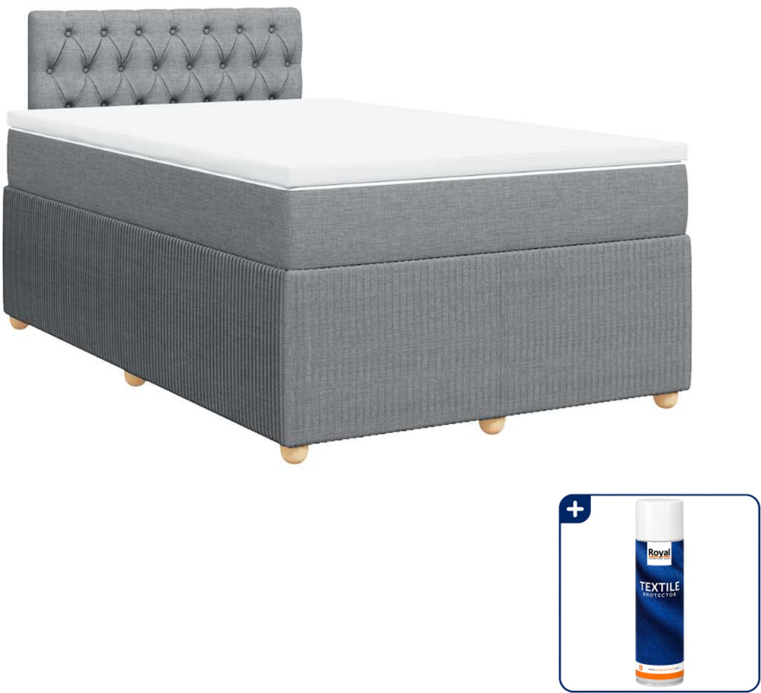 vidaXL boxspring met matras 120 x 190 cm - stof - lichtgrijs - Inclusief textielbeschermer 500 ml