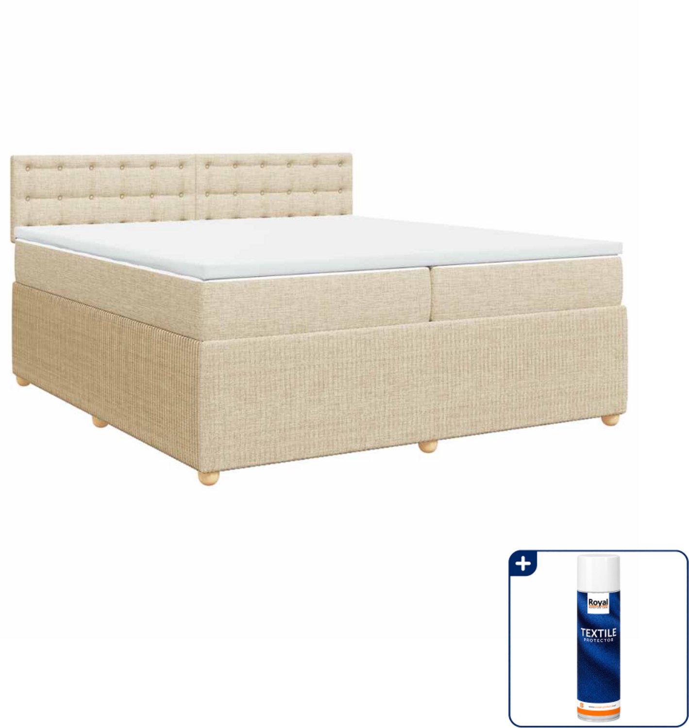 vidaXL Boxspring - Super kingsize - 200 x 200 cm - crèmekleurig - Inclusief textielbeschermer 500 ml