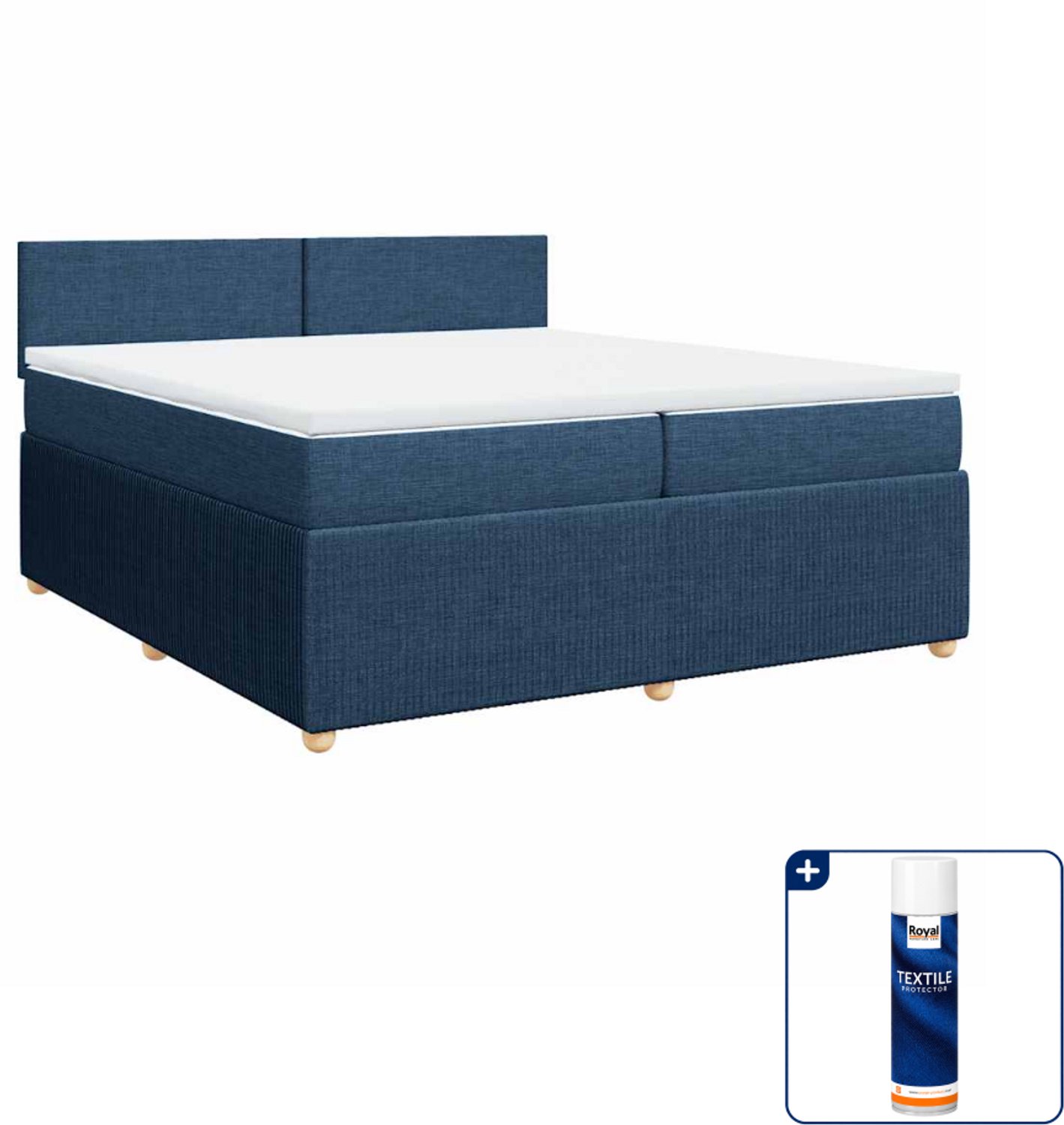 vidaXL boxspring met matras 200 x 200 cm - blauw - Inclusief textielbeschermer 500 ml