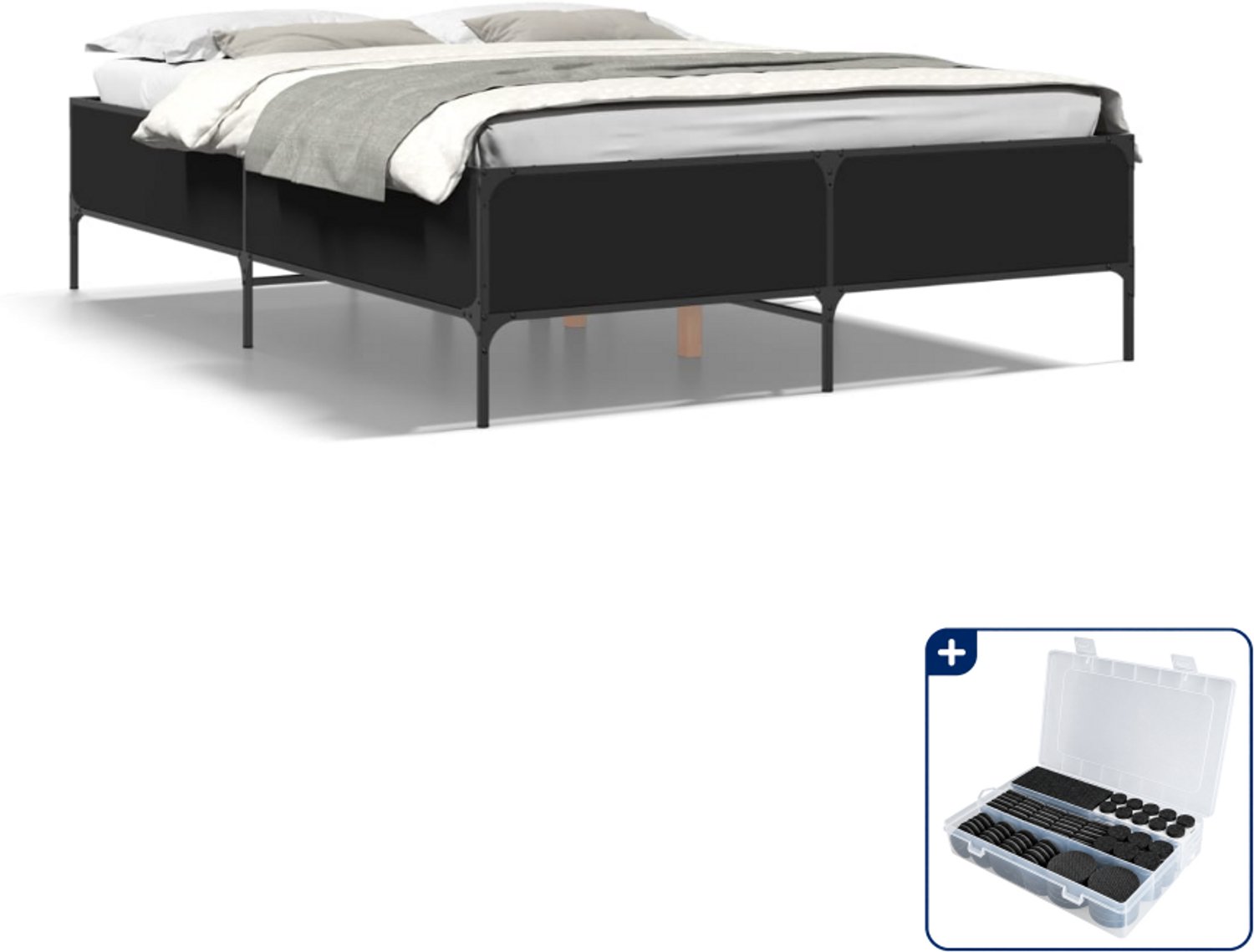 vidaXL Small double bedframe 140 x 200 cm - zwart - Inclusief antikrasvilt 177-delig Bruin