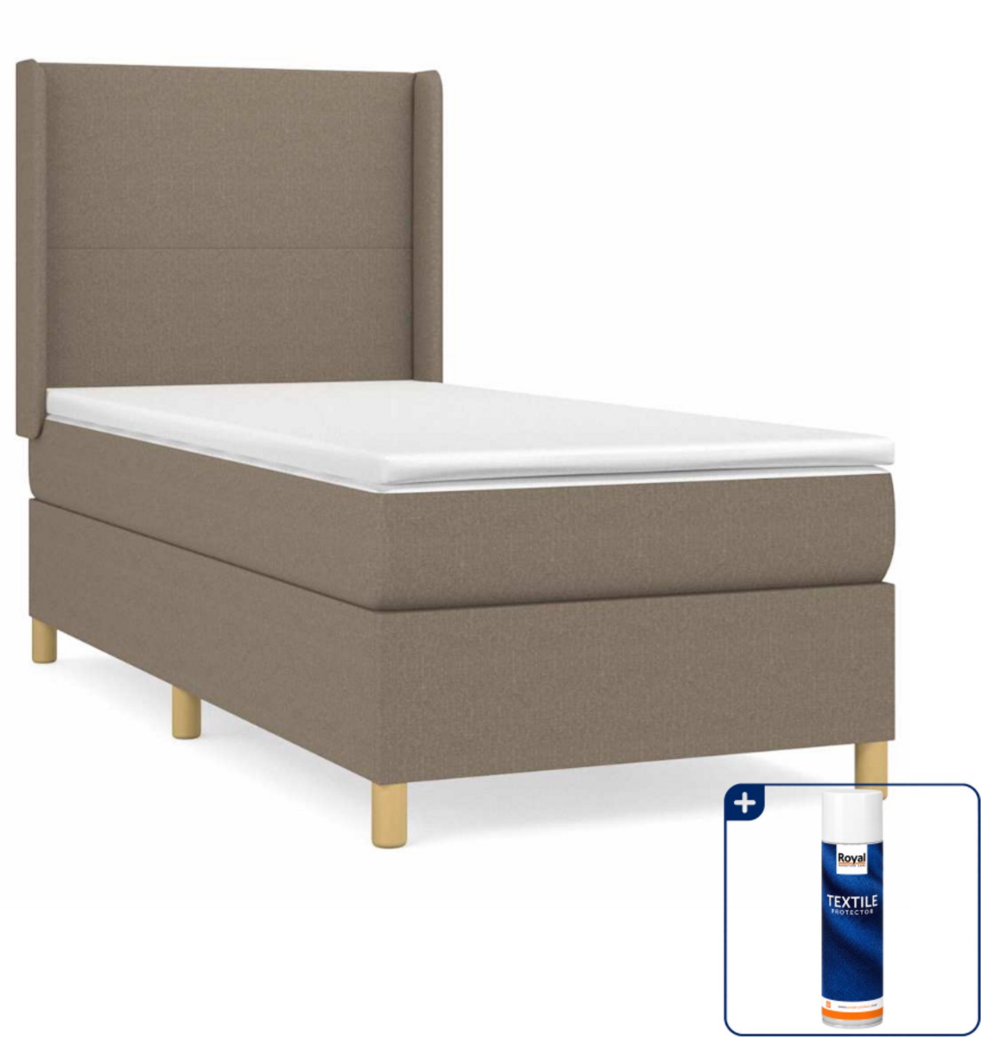 vidaXL boxspring met matras - 90 x 200 cm - stof - taupe - Inclusief textielbeschermer 500 ml