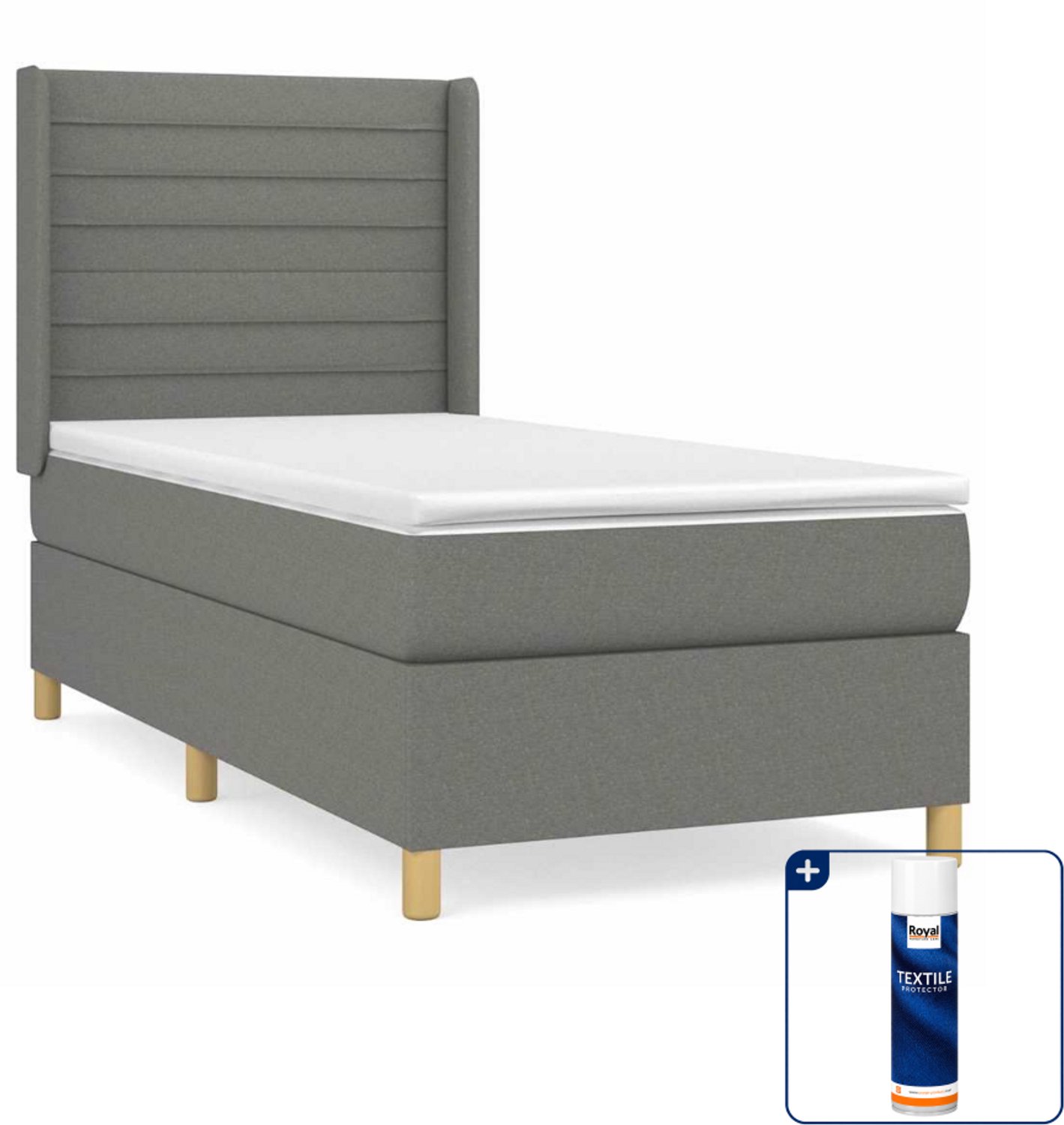 vidaXL boxspring met matras - 100 x 200 cm - donkergrijs - Inclusief textielbeschermer 500 ml