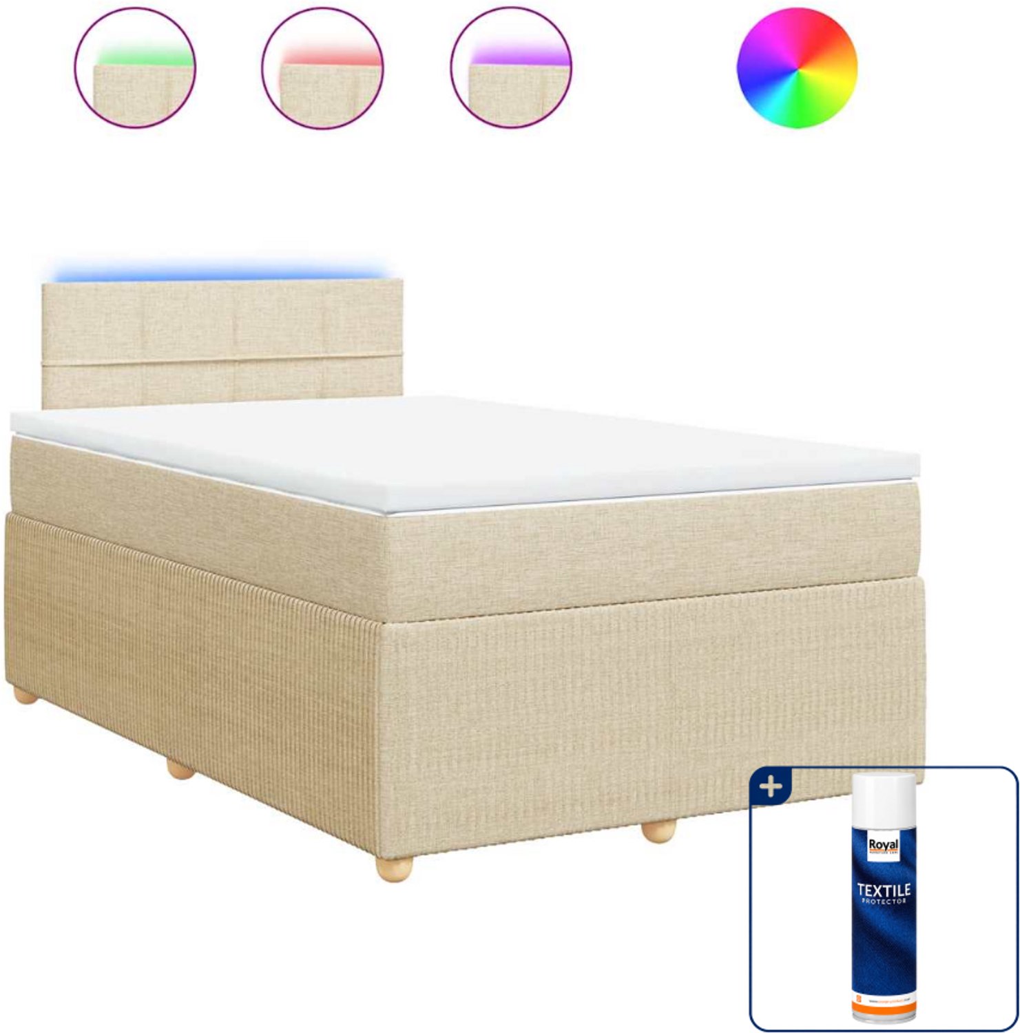 vidaXL boxspring met matras - 120 x 200 cm - stof - crèmekleurig - Inclusief textielbeschermer 500 ml