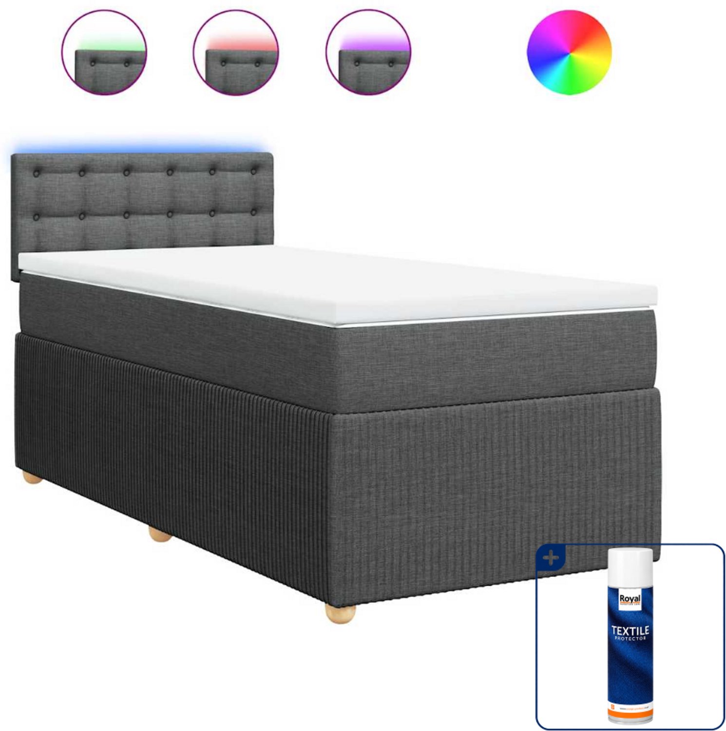 vidaXL boxspring met matras - 90 x 190 cm - donkergrijs - Inclusief textielbeschermer 500 ml