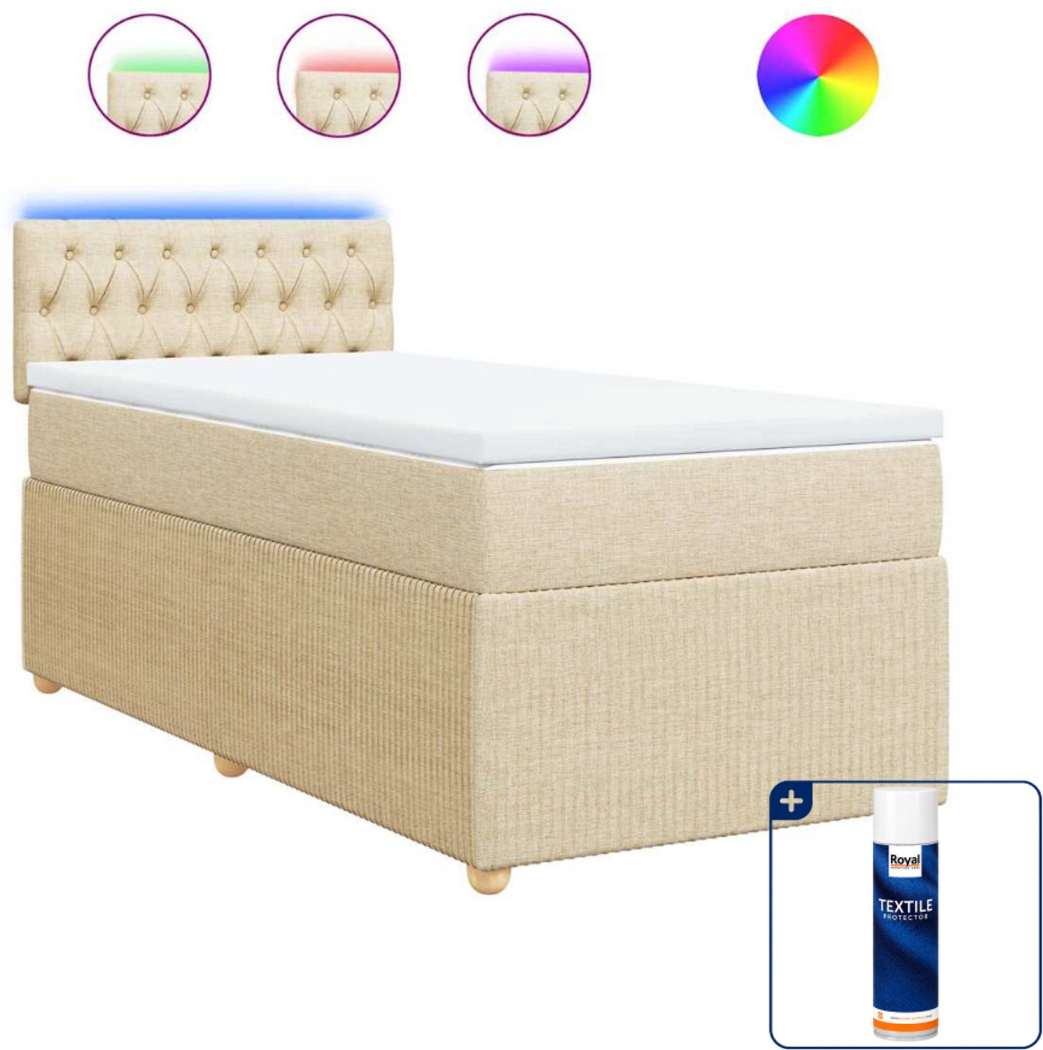 vidaXL boxspring met matras 90 x 190 cm - stof - crèmekleurig - Inclusief textielbeschermer 500 ml