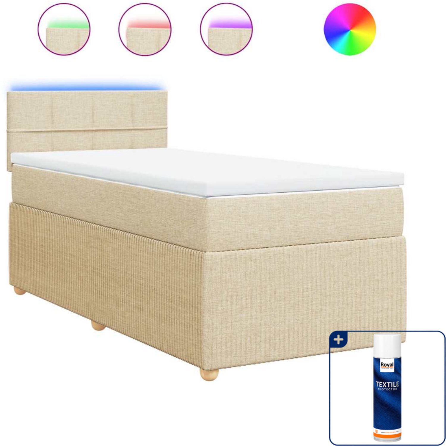 vidaXL boxspring met matras - 100 x 200 cm - stof - crèmekleurig - Inclusief textielbeschermer 500 ml