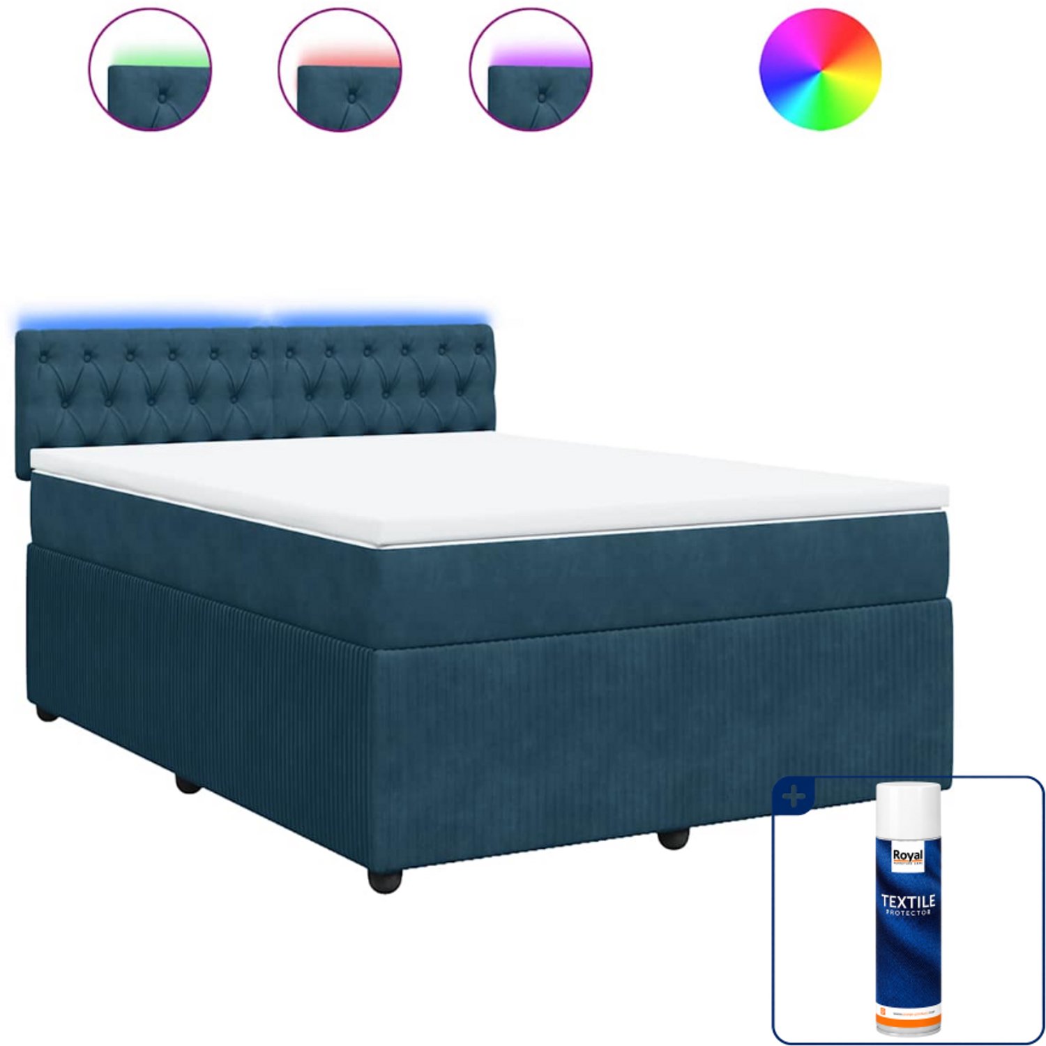 vidaXL boxspring - Small double - 140 x 200 cm - blauw - Inclusief textielbeschermer 500 ml