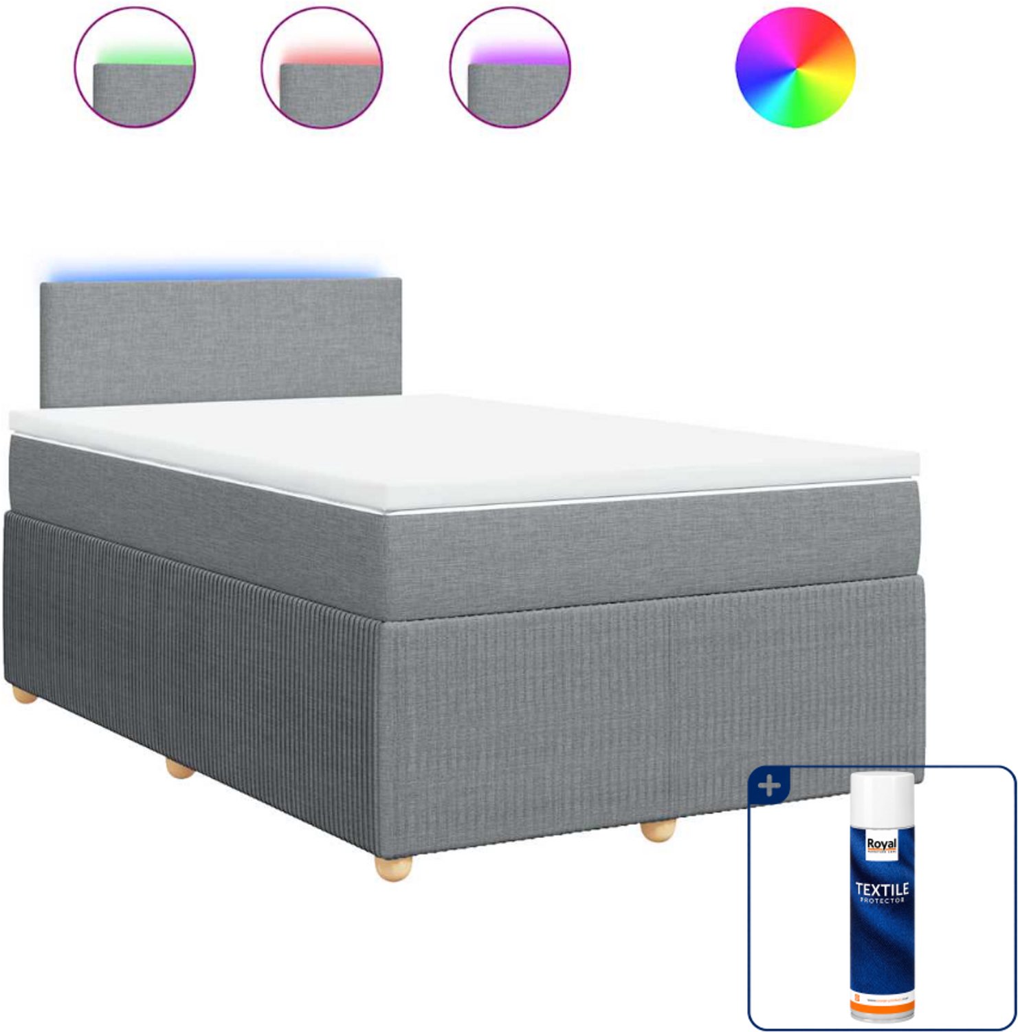 vidaXL boxspring met matras - 120 x 190 cm - stof - lichtgrijs - Inclusief textielbeschermer 500 ml