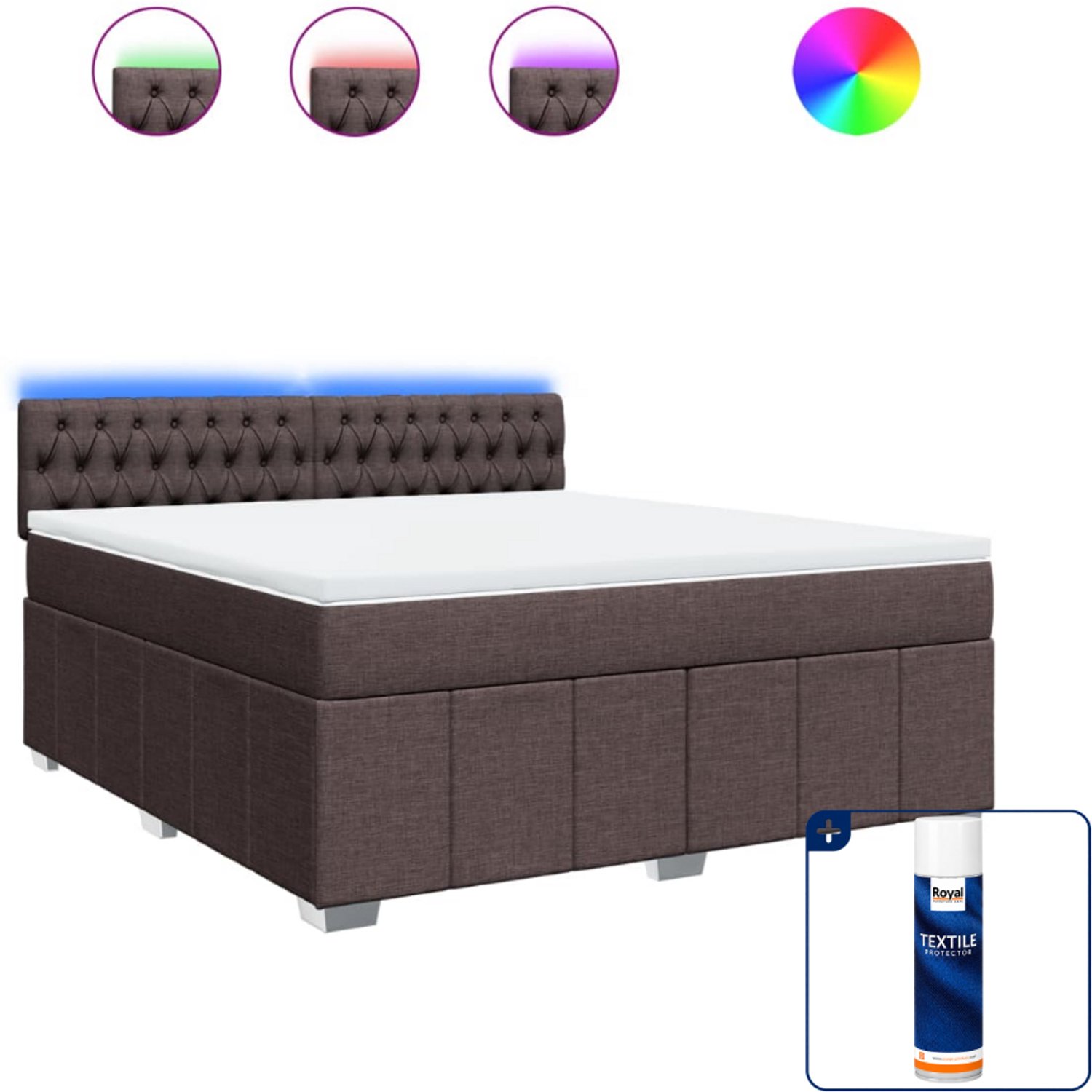 vidaXL boxspring Kingsize - 180 x 200 cm - donkerbruin - Inclusief textielbeschermer 500 ml