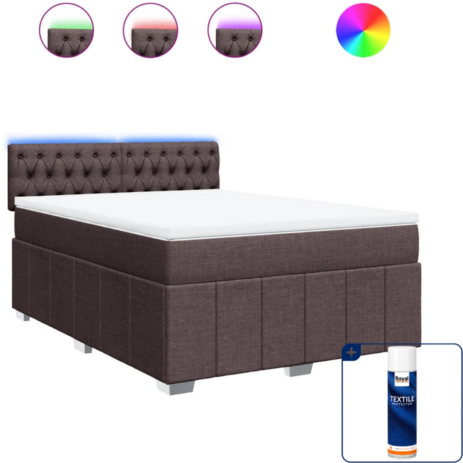 vidaXL boxspring met matras - small double - 140 x 200 cm - donkerbruin - Inclusief textielbeschermer 500 ml