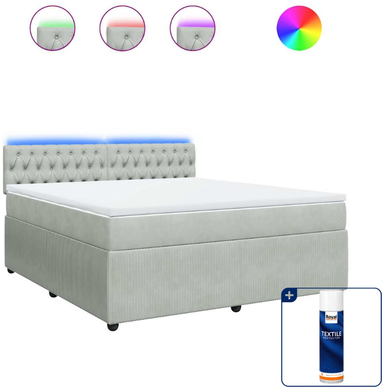 vidaXL Kingsize boxspring met matras - 180 x 200 cm - lichtgrijs - Inclusief textielbeschermer 500 ml