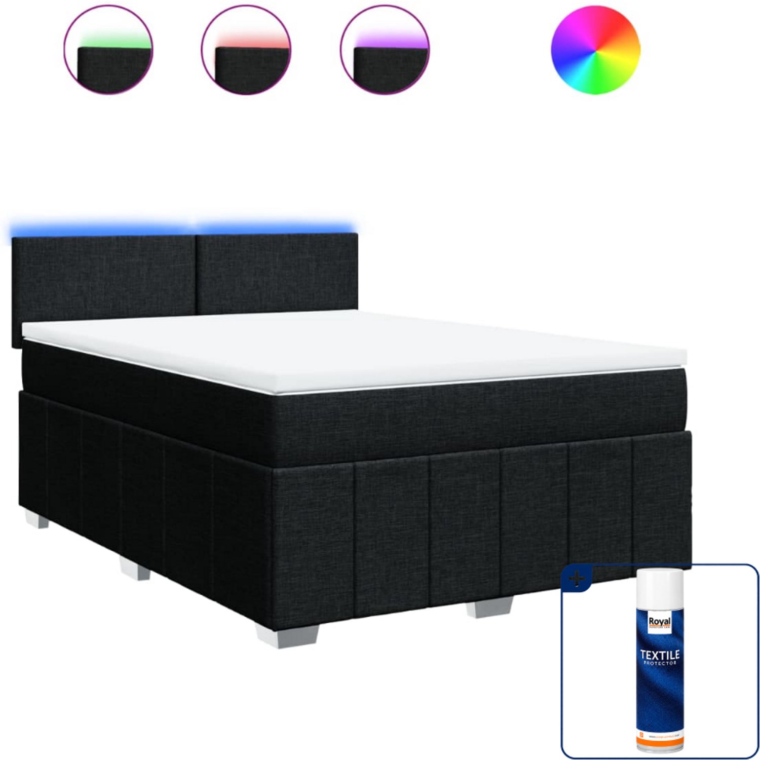vidaXL boxspring met matras - Queensize - 160 x 200 cm - zwart - Inclusief textielbeschermer 500 ml
