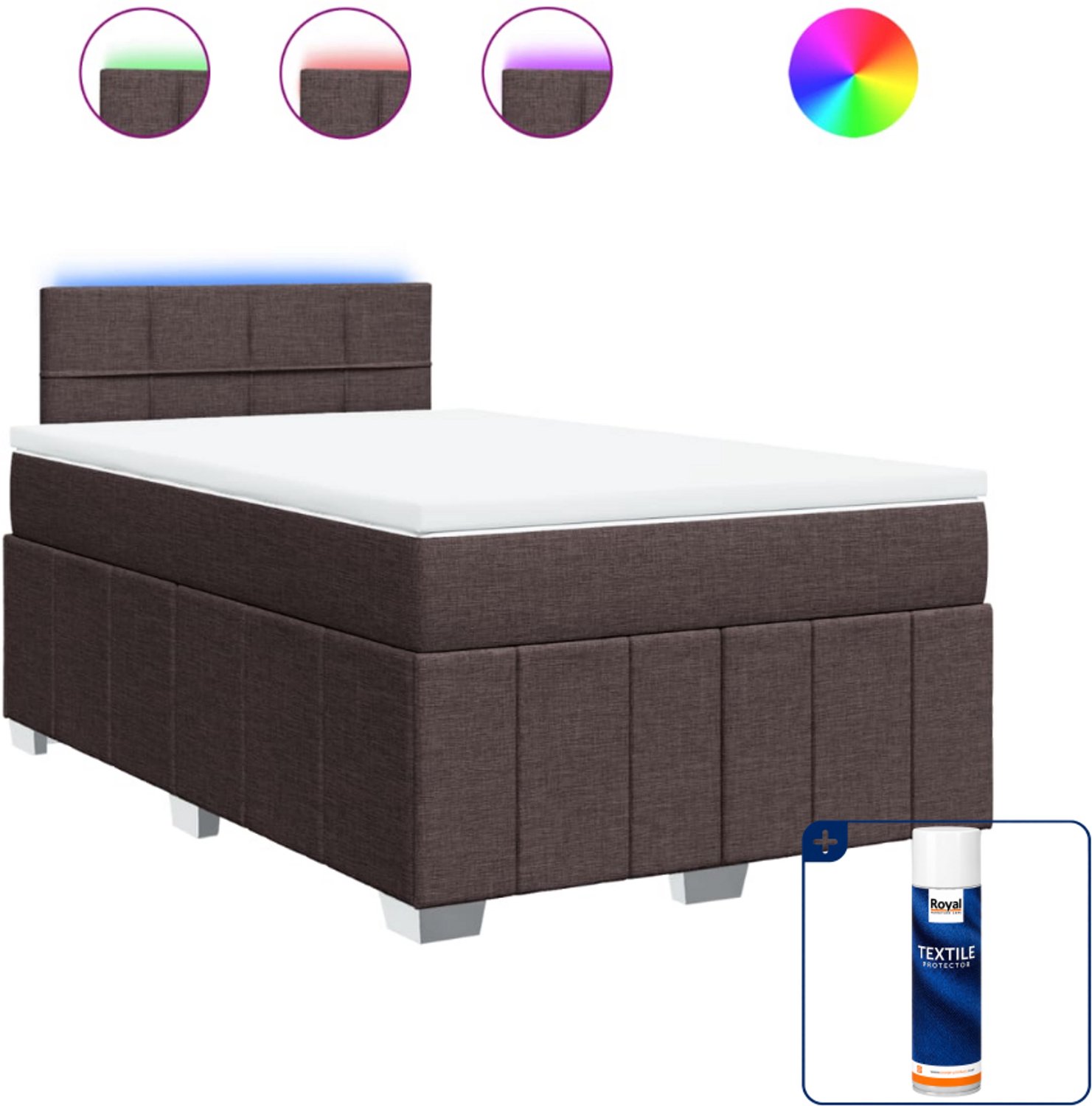 vidaXL boxspring met matras - 120 x 190 cm - donkerbruin - Inclusief textielbeschermer 500 ml