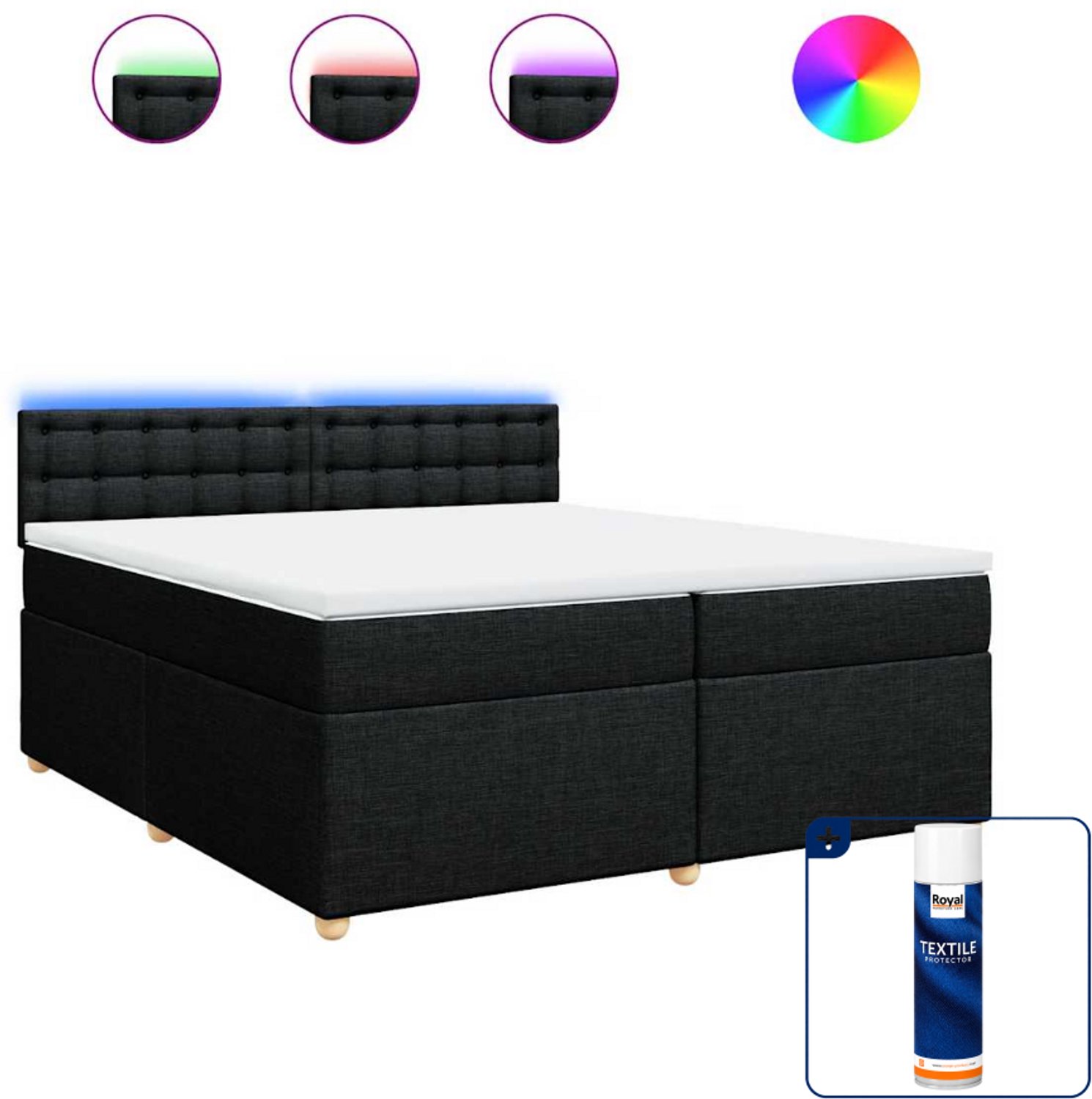 vidaXL boxspring - Super kingsize - 200 x 200 cm - stof - zwart - Inclusief textielbeschermer 500 ml