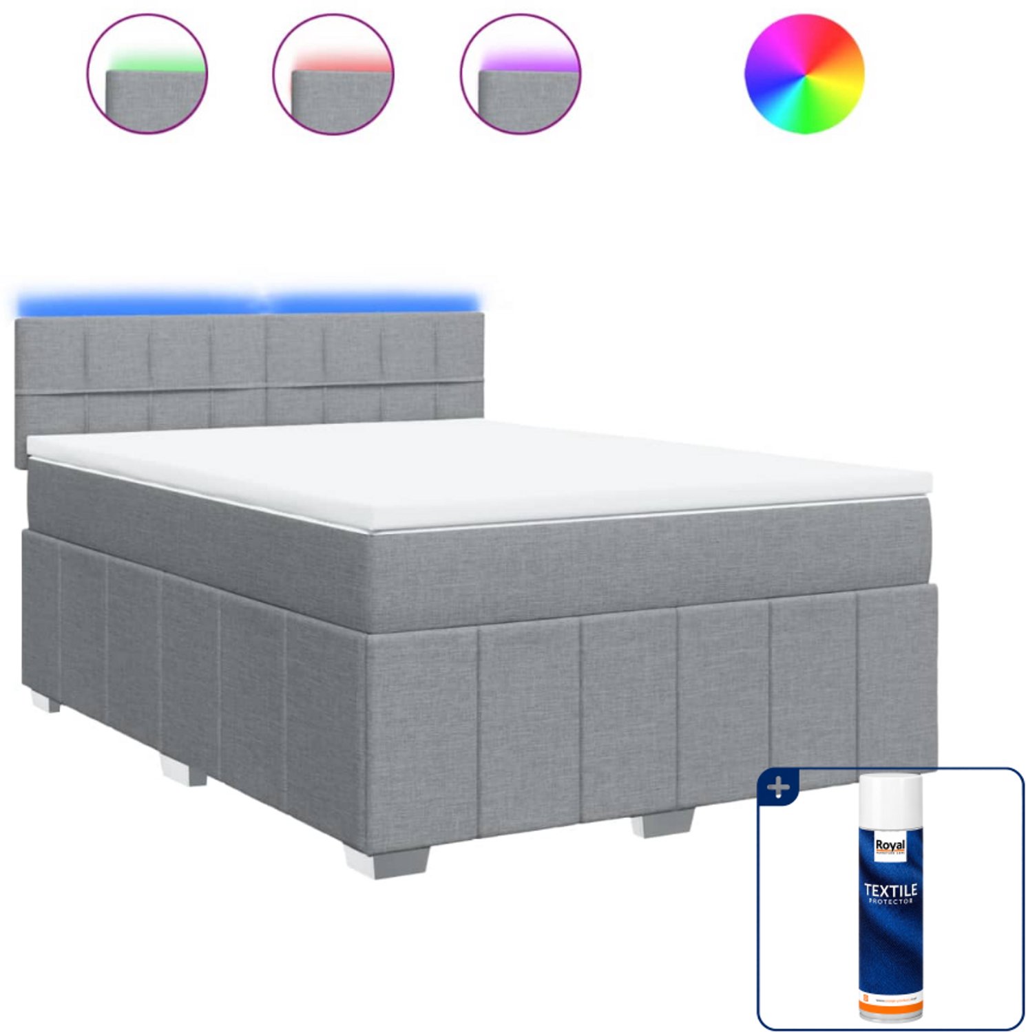 vidaXL boxspring met matras - 140 x 190 cm - stof - lichtgrijs - Inclusief textielbeschermer 500 ml