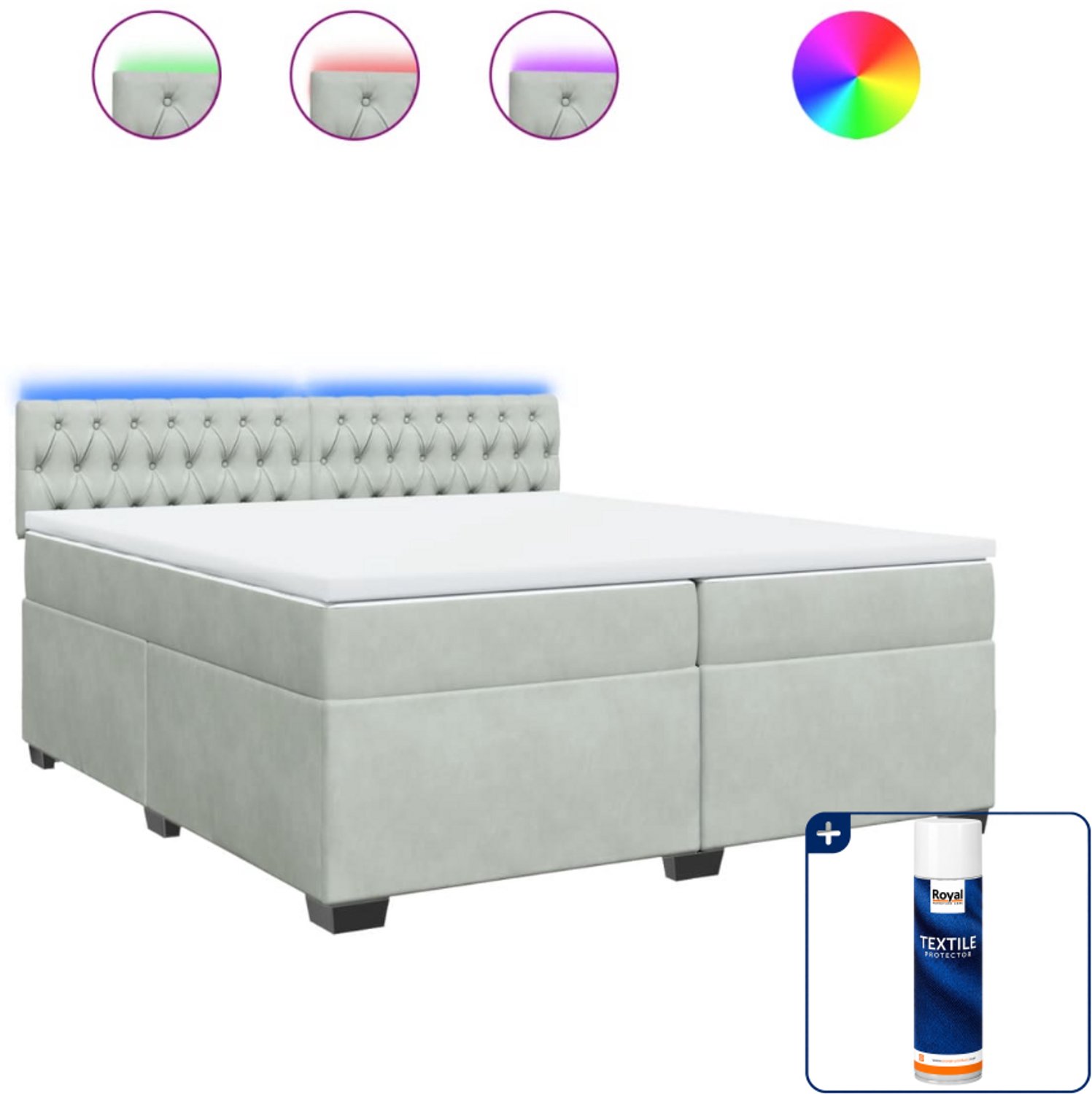 vidaXL Boxspring - Super kingsize - 200 x 200 cm - fluweel - lichtgrijs - Inclusief textielbeschermer 500 ml