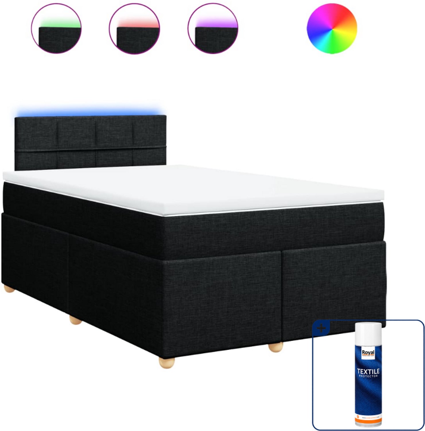 vidaXL boxspring met matras - 120 x 190 cm - zwart - Inclusief textielbeschermer 500 ml