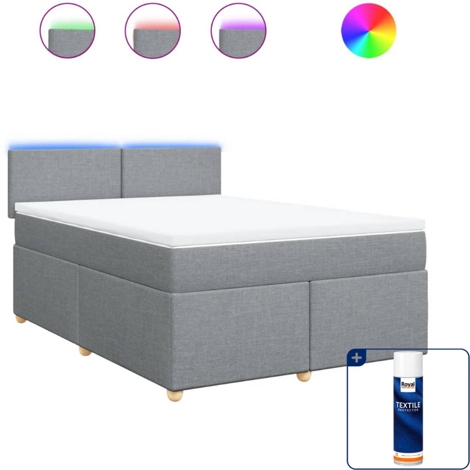 vidaXL boxspring met matras - 140 x 190 cm - lichtgrijs - Inclusief textielbeschermer 500 ml