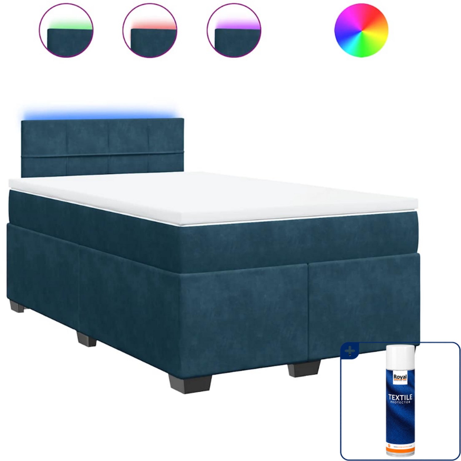vidaXL boxspring met matras 120 x 190 cm - fluweel - blauw - Inclusief textielbeschermer 500 ml