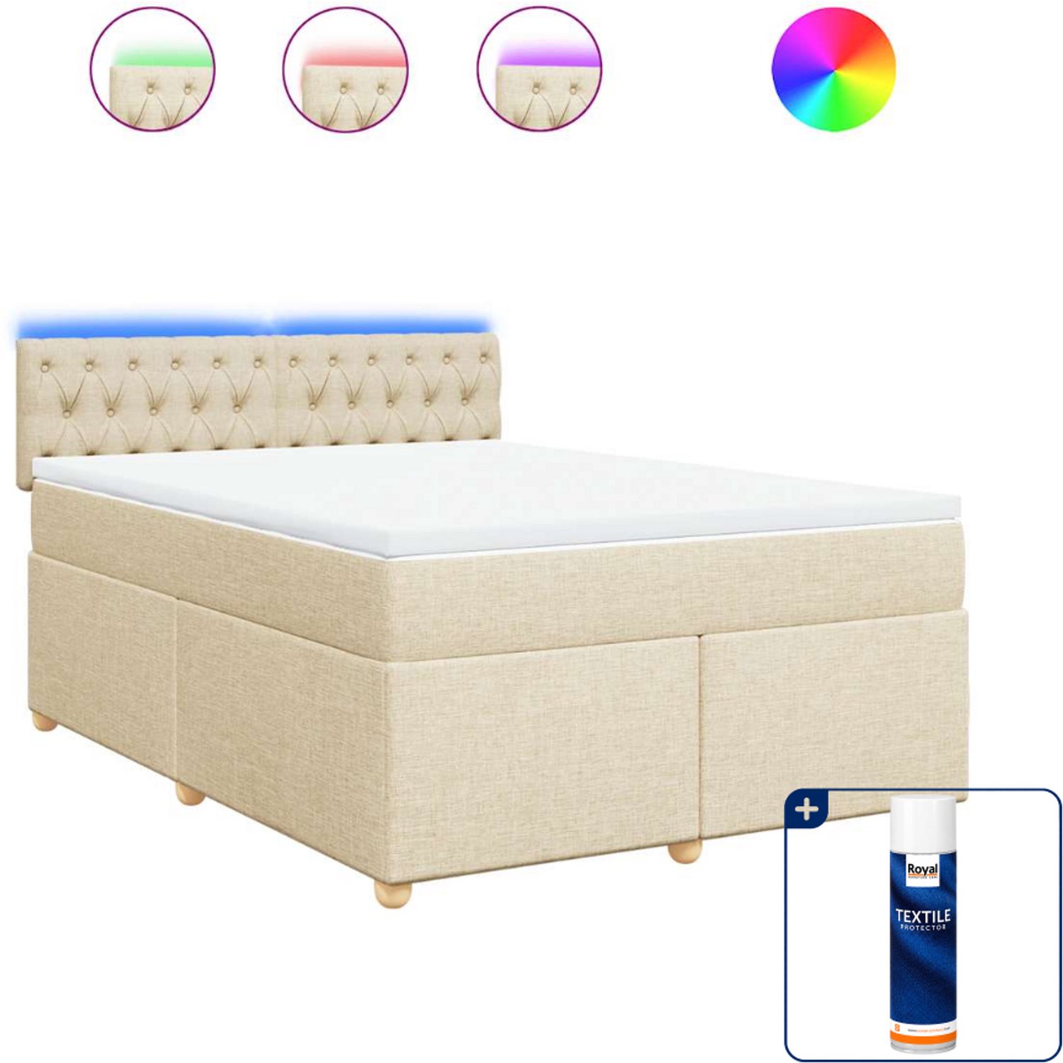 vidaXL boxspring met matras - 140 x 190 cm - stof - crèmekleurig - Inclusief textielbeschermer 500 ml