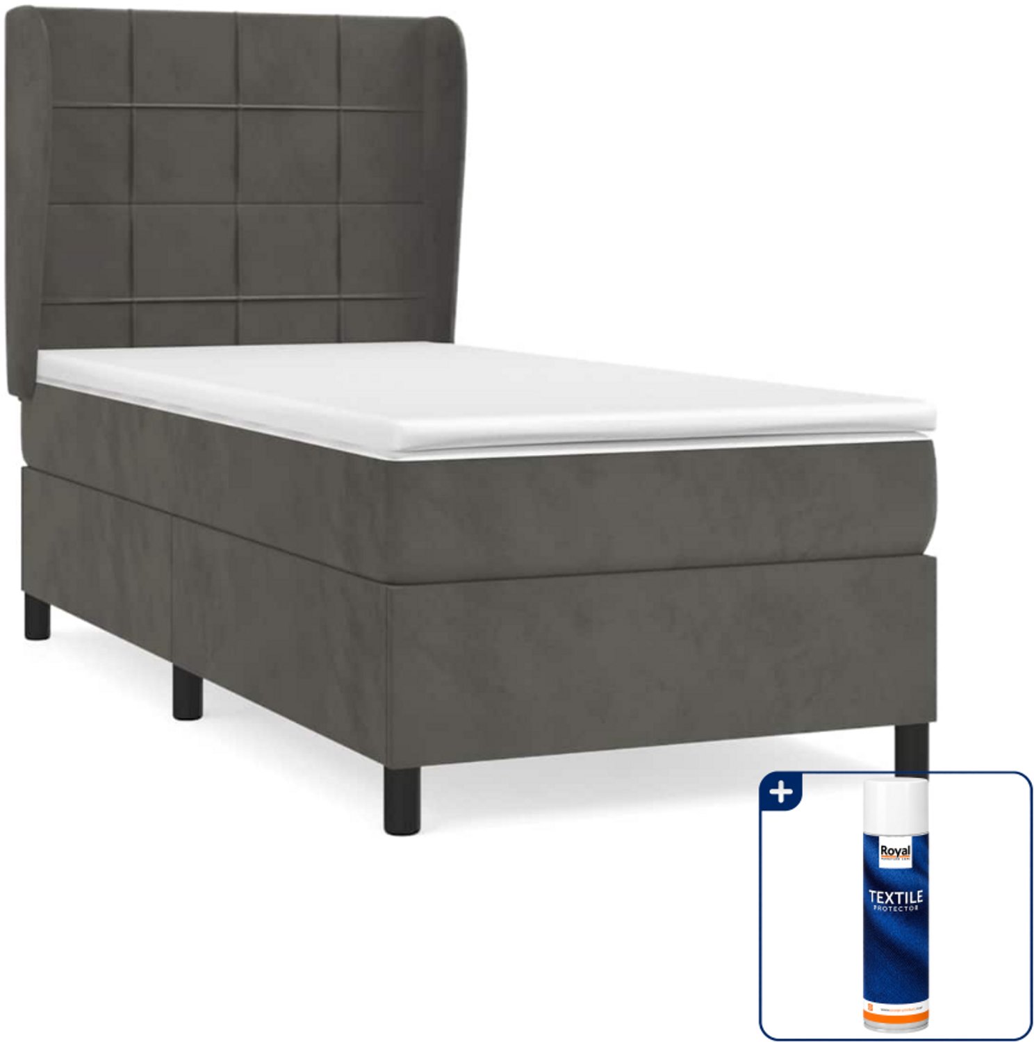 vidaXL boxspring met matras 100 x 200 cm - fluweel - donkergrijs - Inclusief textielbeschermer 500 ml
