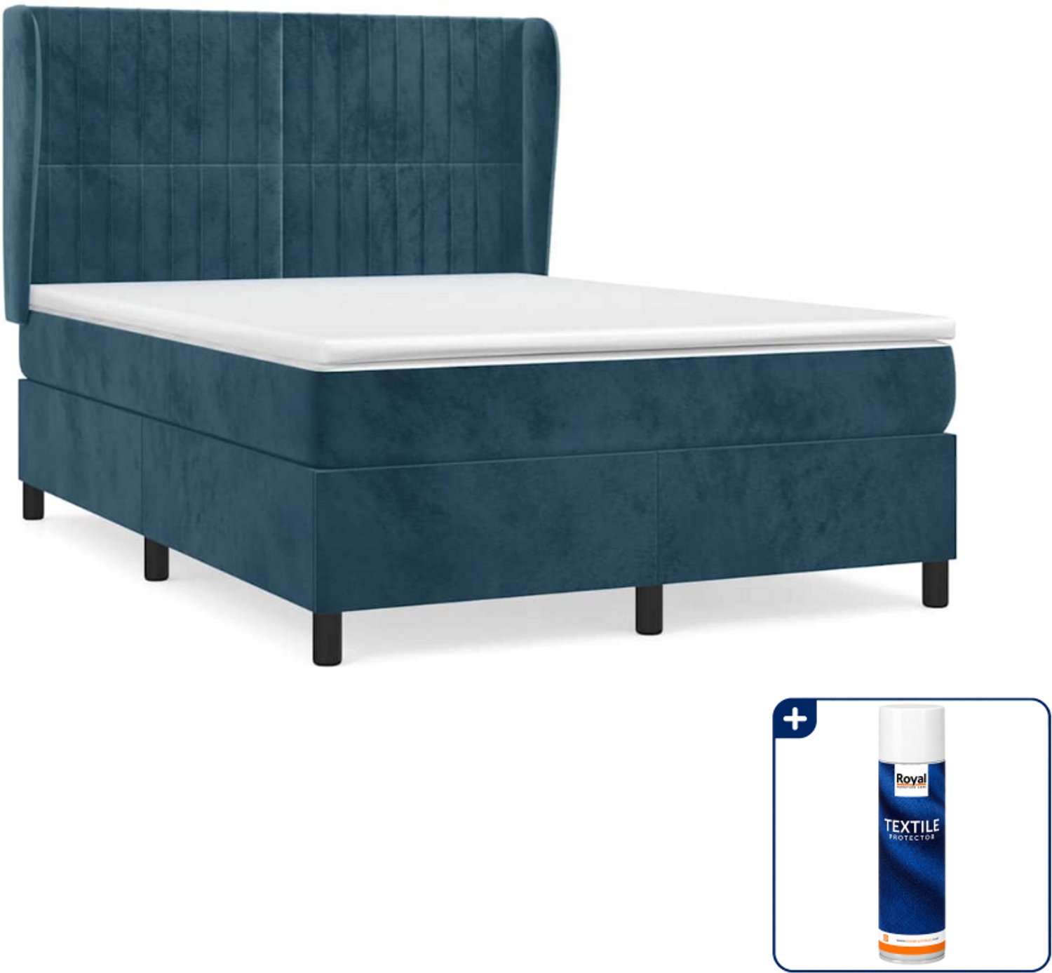 vidaXL Boxspring - Small double - 140 x 200 cm - donkerblauw - Inclusief textielbeschermer 500 ml